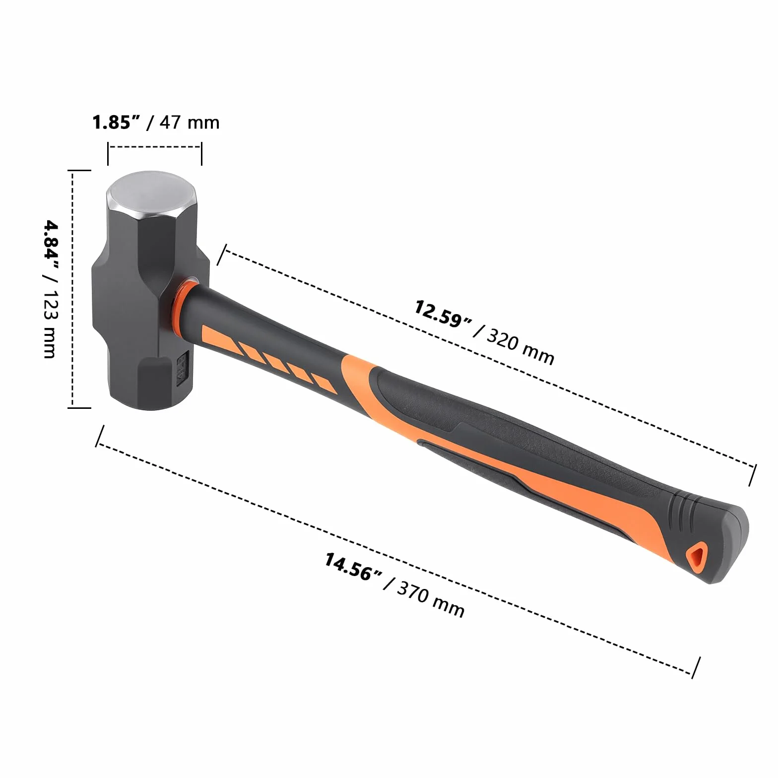 Maillet 2000 g avec manche en fibre de verre, marteau de proposition | Marteau de jardinage de haute qualité avec tête en acier au carbone de 2 kg - Avec gri antidérapant de 32 cm