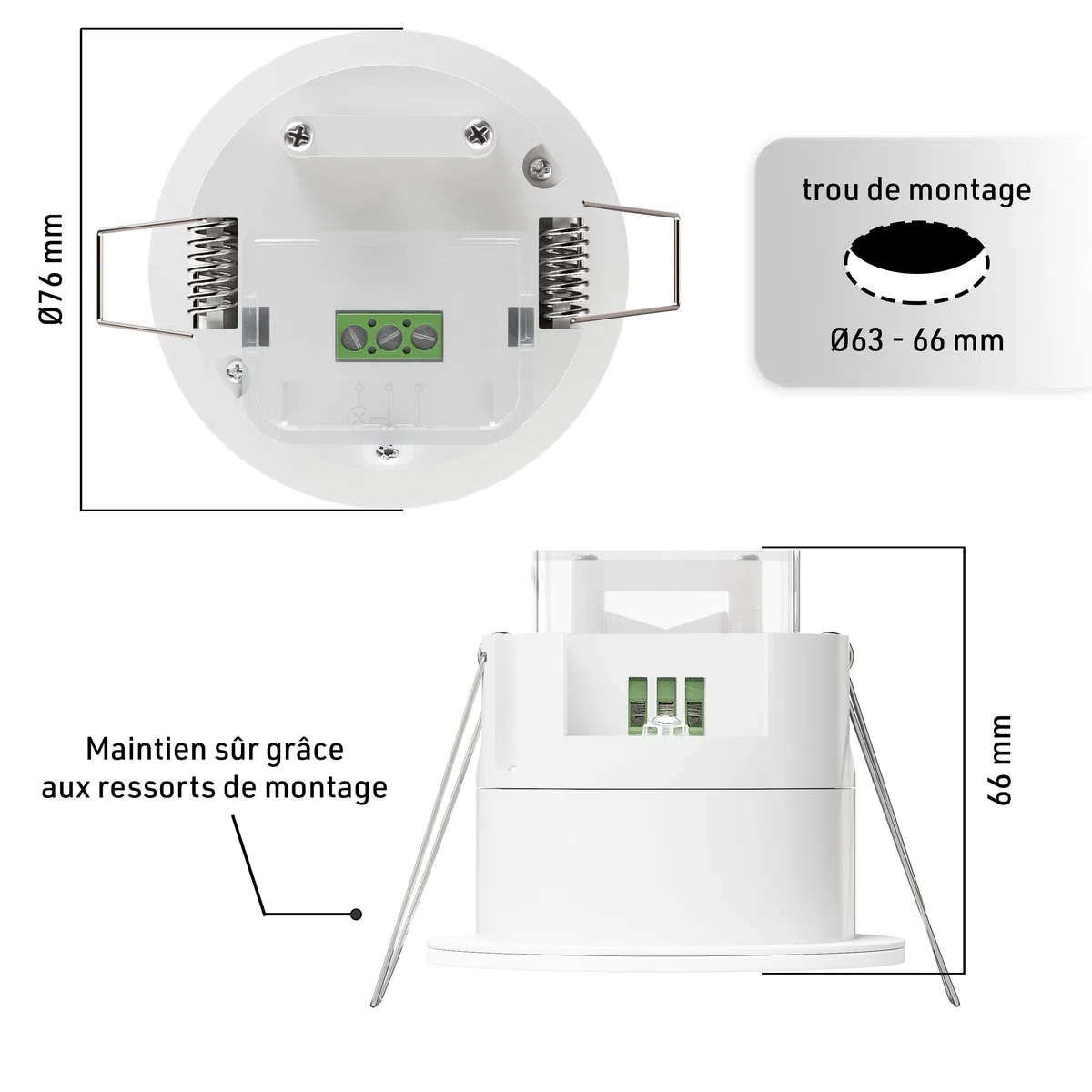 Oktaplex Noa Détecteur de présence pour montage au plafond 360 degrés 24GHz IP65 Radar détecteur de mouvement 6m capteur de présence adapté pour salle de bain encastré plat blanc 230V