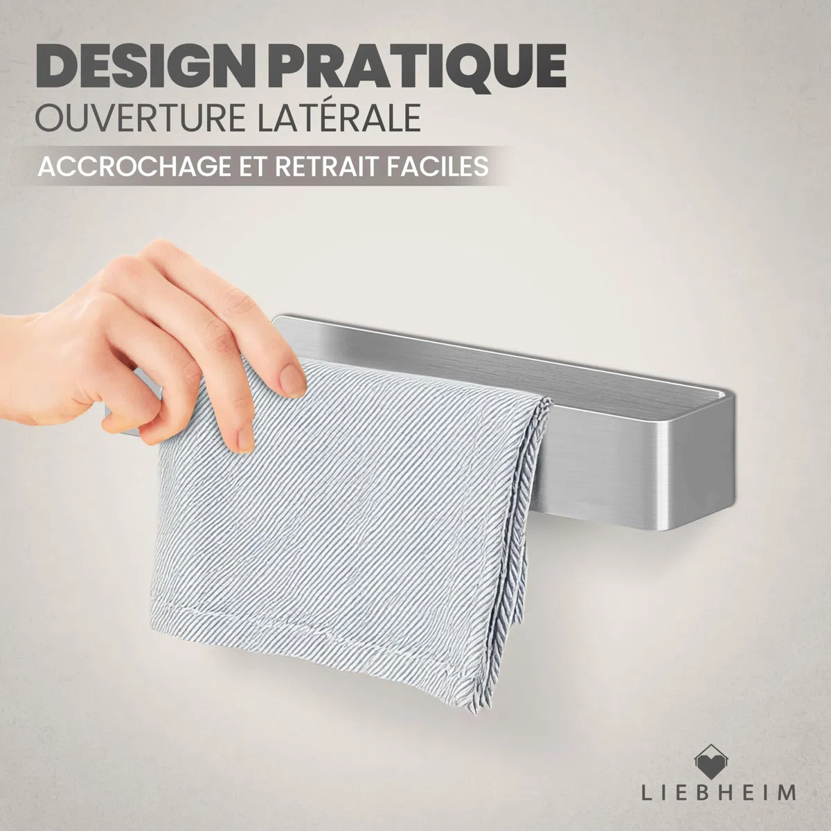 LIEBHEIM Porte-Serviette Salle de Bain - Porte Serviette Mural sans Percage - Support Serviette Salle de Bain - Porte Torchon (Acier Inoxydable Brossé 22 cm)