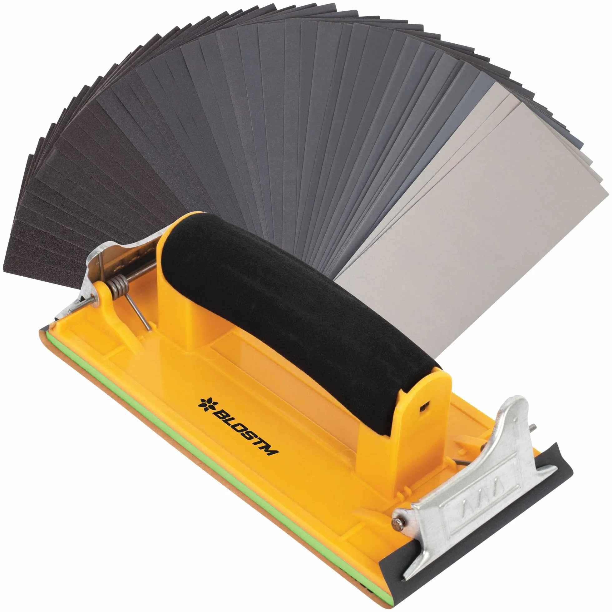 BLOSTM Assortiment de Papier à Poncer avec Cale à Poncer - Grain 120 à 7000, 48 Feuilles de Papier de Verre pour le Bois, les Murs et l'Automobile, Comprend un Bloc de Ponçage Manuel - Lot de 48