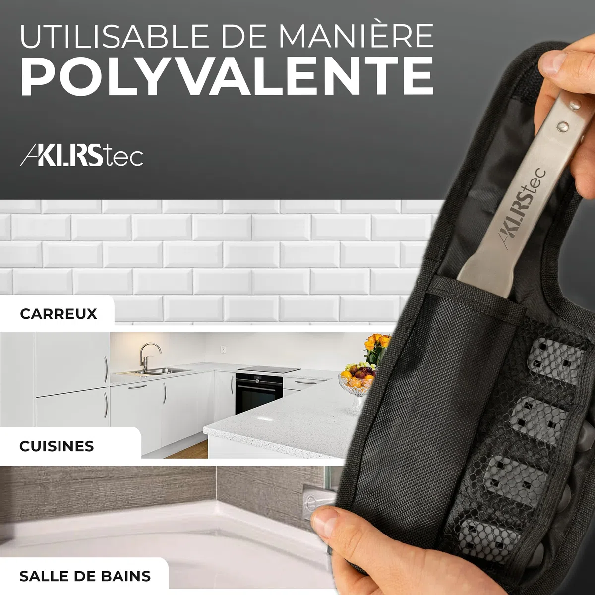 KLRStec Professional Outil de Calfeutrage de Joints [100% acier inoxydable] Multitool robuste 4 en 1 Kit Grattoir à Joints Silicone & Raclette - Set des Outils pour Rénover les Joints de Silicone