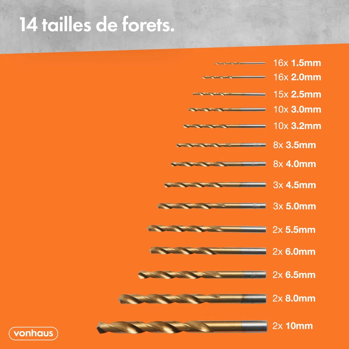 VonHaus Jeu de forets à Métaux avec Mallette de Transport - Coffret Forets Métaux - 99 Forets en Acier Rapide de 1,5 à 10 mm avec revêtement en titane - Pour Percer le Bois, la Maçonnerie et le Métal