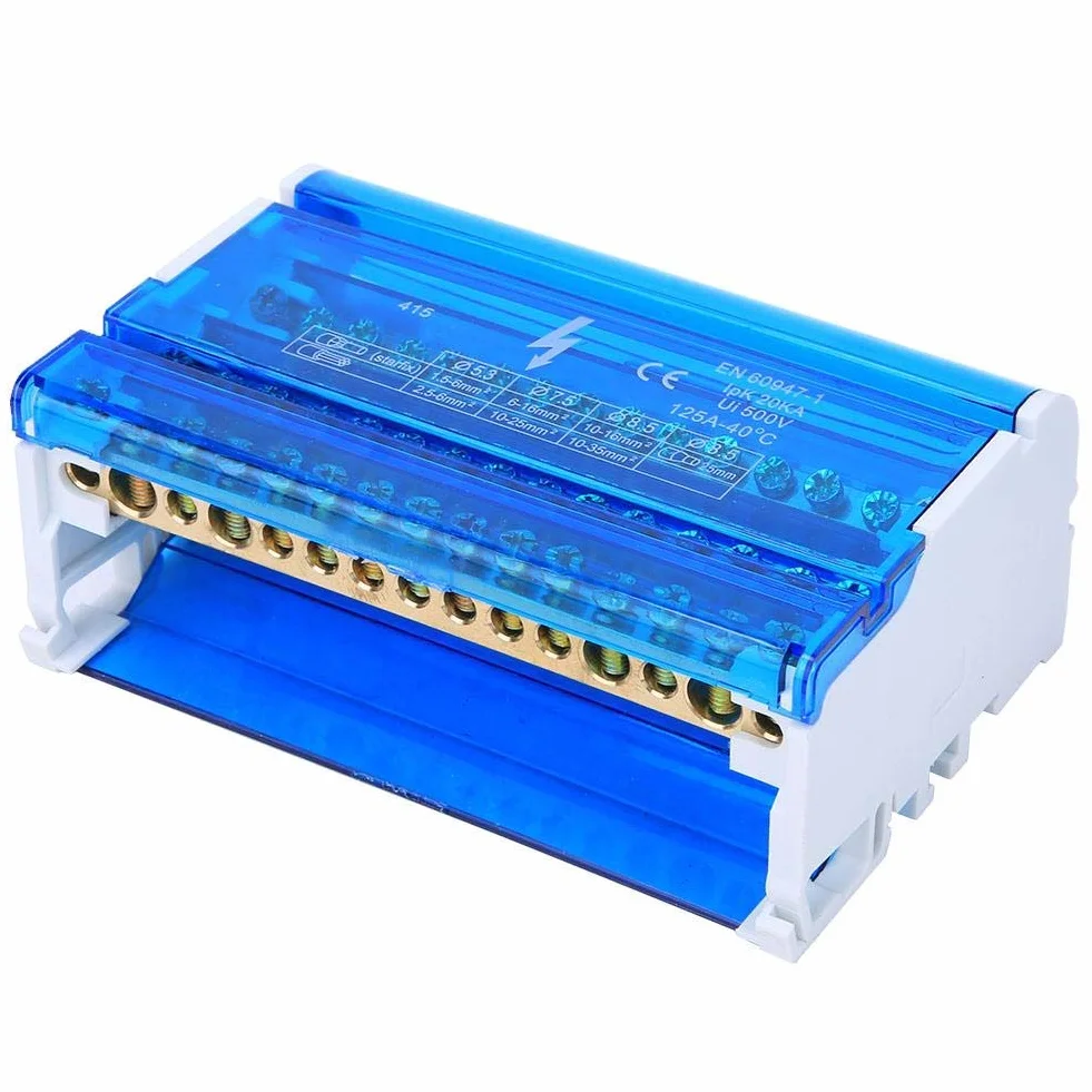 Walfront Bornier Rail DIN Monophasé Boîte de Distribution à 4 Niveaux 4 Entrées 56 Sorties Bloc de Câblage avec Couvercle Anti-poussière Transparent
