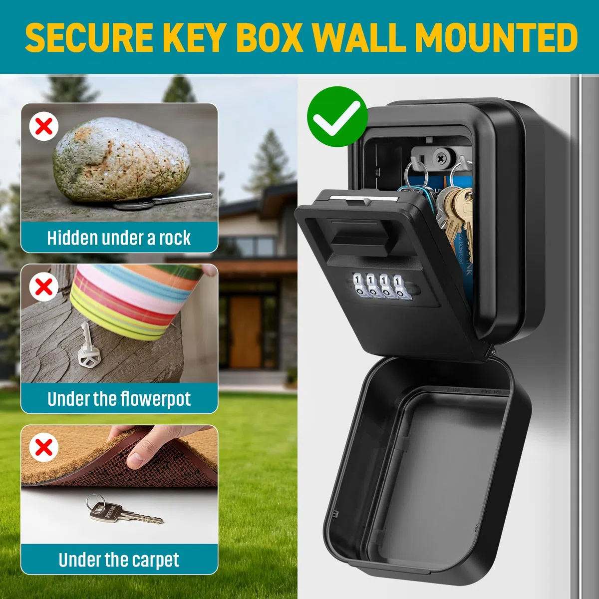 Boite a Clefs Securisee Exterieur [Rétroéclairée] Grande Boite à Clé Murale Boite à Clef a Code 4 Chiffres Résistant aux Intempéries Cofre Fort a Cle Robuste pour Maison Garage Bureau (Noir)