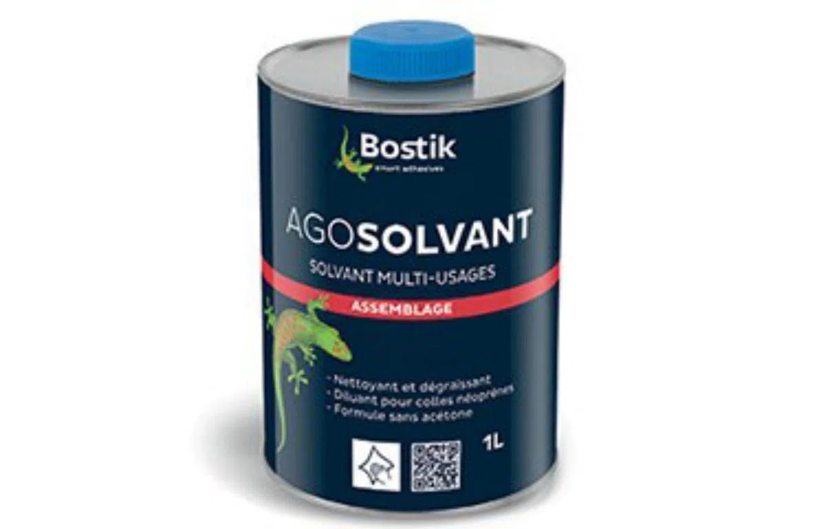 Bostik AGOSOLVANT Diluant et Nettoyant de Colles – Dégraissage des Surfaces à Encoller – Formule sans Acétone – Incolore – Bidon de 1L