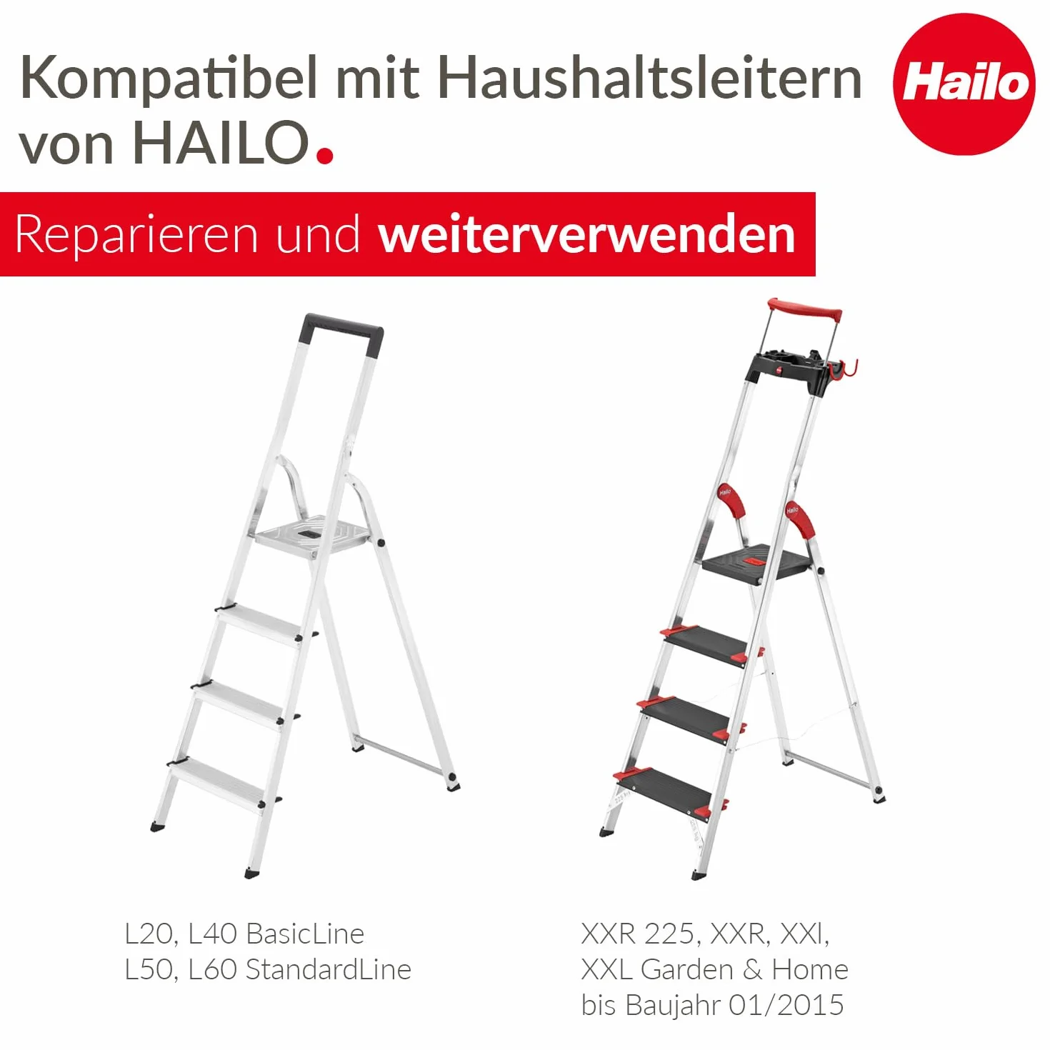 Hailo Lot de 4 pieds d'échelle - Pieds de rechange pour échelles ménagères Hailo telles que L20, L40 BasicLine et L50, L60 StandardLine - 43 x 20 et 35 x 20 mm, noir