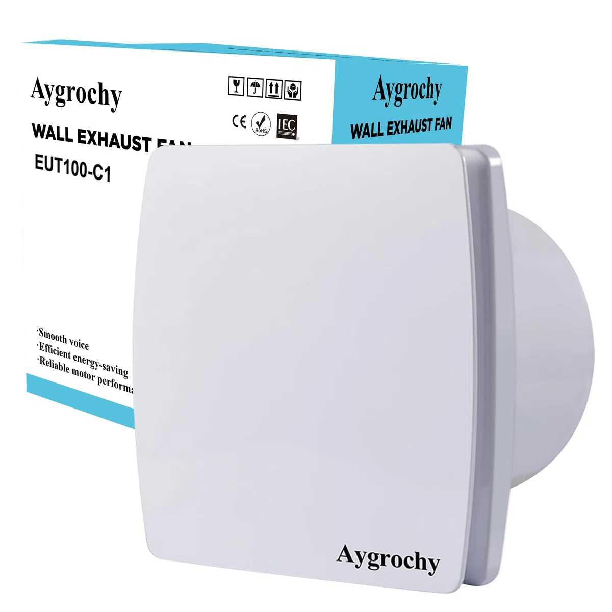 Aygrochy Ventilateur Extracteur d'Air 100mm Silencieux, VMC Salle de Bain avec Clapet Anti-Retour, Prise UE, Économe en Énergie, Pour Salle de Bain, Cuisine, Bureau, WC, Garage