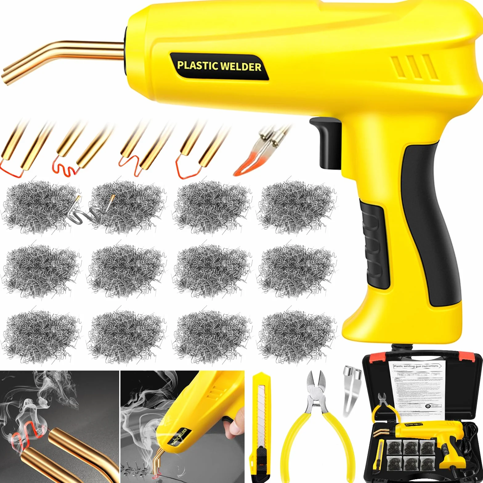 200W Soudure Plastique, 2 en 1 Kit de Reparation Souder Plastique avec 1000Pcs 6 Types Agrafes,Soudeuse Plastique Machine a Souder, Soudeur Plastique pour Réparation de Pare-Chocs de Voiture