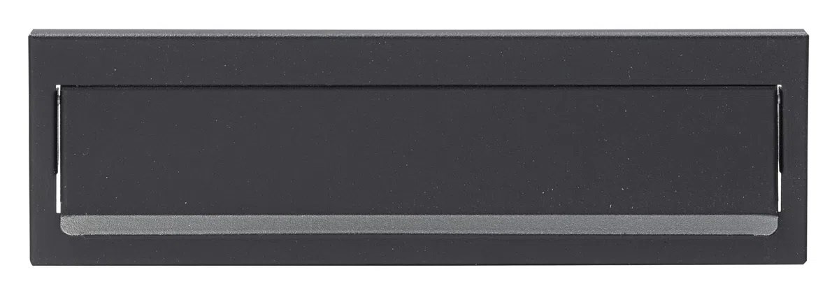 ARREGUI C604 Entrée de boîte aux lettres en acier pour porte, mur et portail, Bouche d'entrée de boite aux lettres extérieure de 23 x 3 cm, Résistant, Installation facile, 24,8 x 7,3 cm, Noir