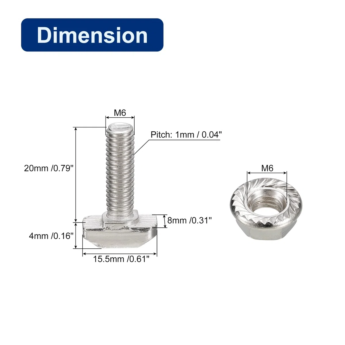 QUARKZMAN Vis en T avec Boulon M6x20mm et Écrous à Bride Hexagonale M6, 40 Ensembles de Boulons en T à Tête de Marteau et Tige en T pour Profilé en Aluminium de Série 30