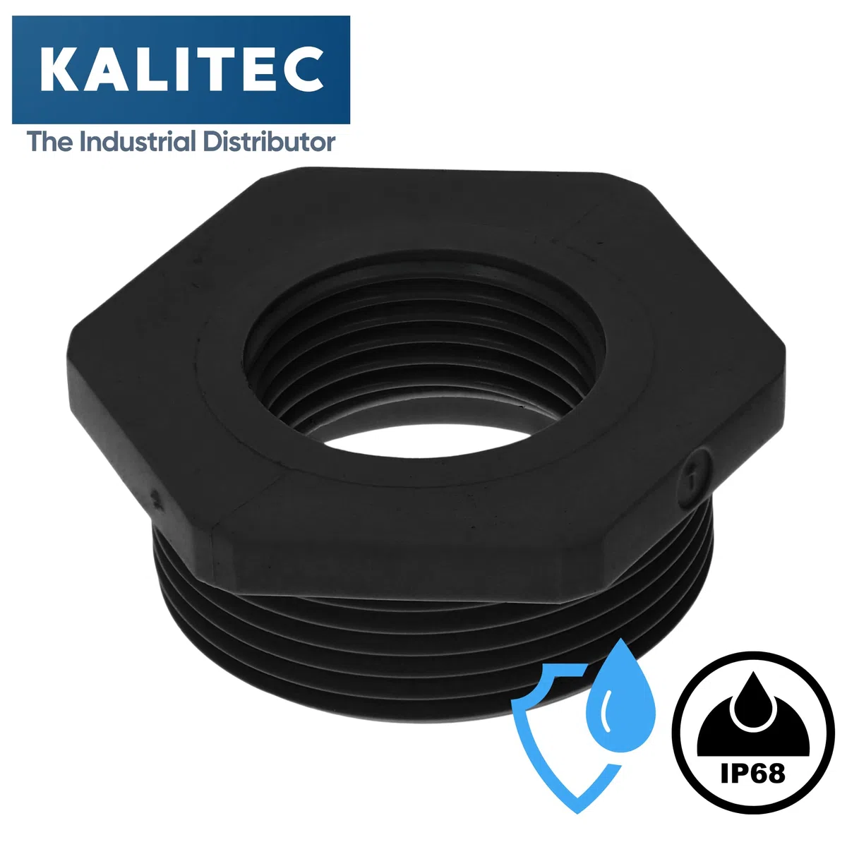 Kalitec G6322010 Lot de 5 réducteurs M32/M20 en plastique noir I Réducteur presse-étoupe hexagonal I Filetage intérieur M20 I Filetage extérieur M32 I IP68