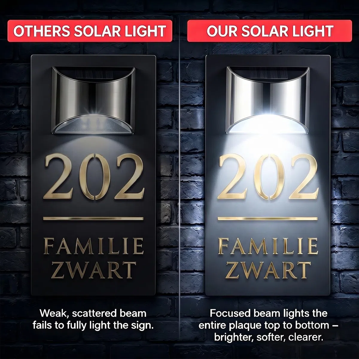 Plaque d'Adresse LED Solaire Personnalisée - Numéro de Maison Lumineux Extérieur avec Capteur Automatique - Design Moderne Étanche IP65 pour Maison, Rue et Hôtel