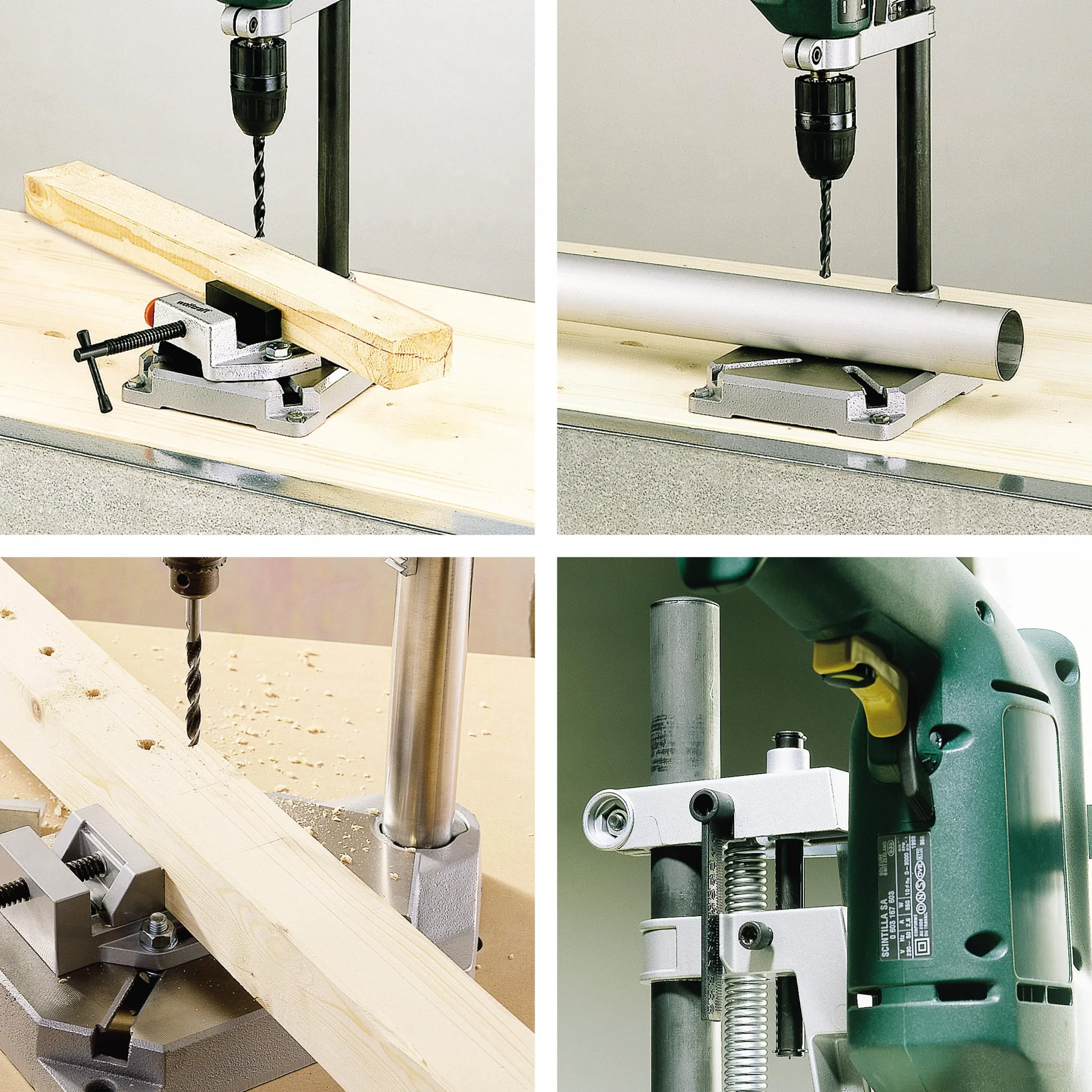 wolfcraft 3406301 Support de perceuse avec colonne ronde | Mâchoire de serrage | 160 x 230 x 500 mm
