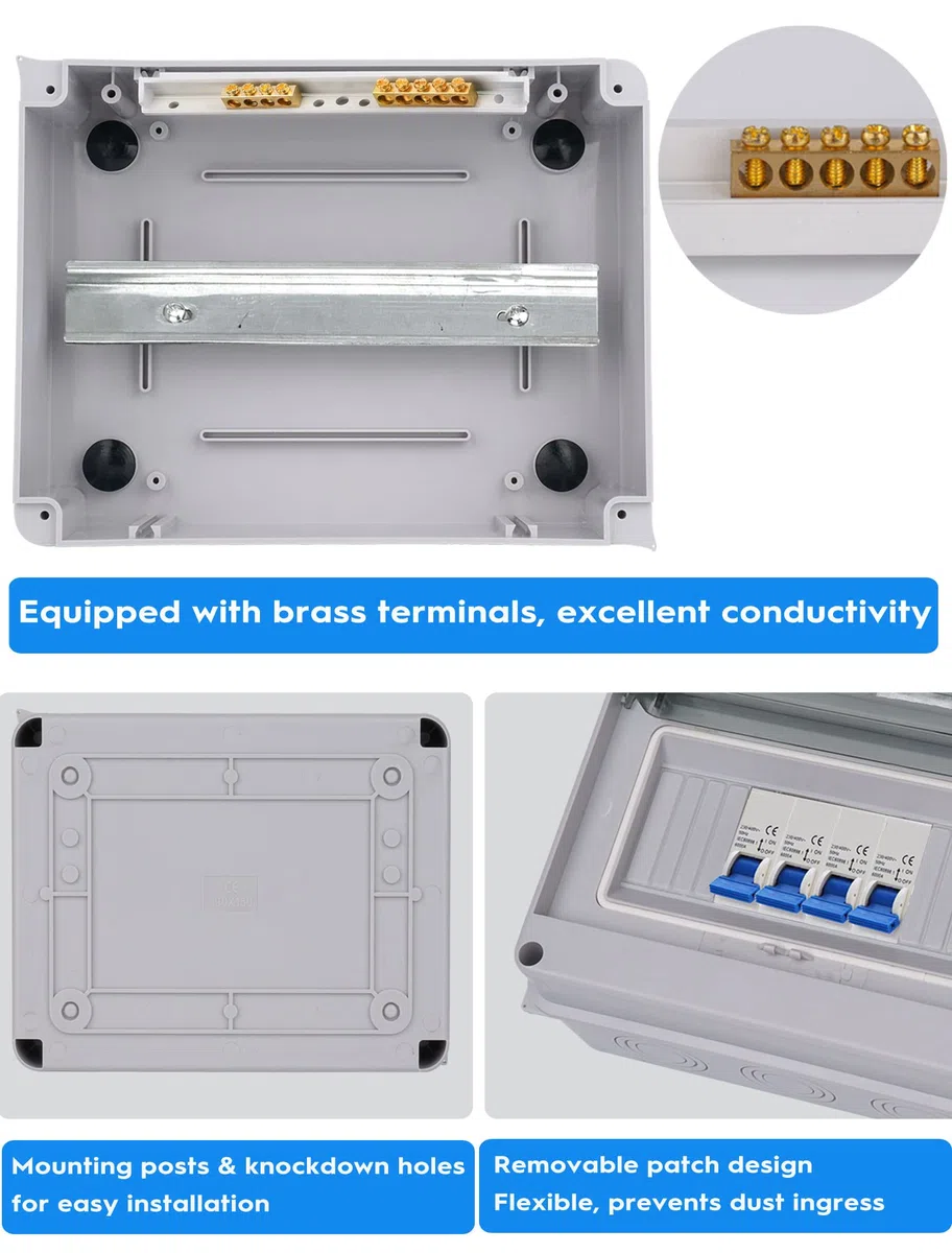 Coffret Electrique, Coffret Electrique Etanche Exterieur IP65, 8 Modules, Avec Terminaux, Rails Intégrés et Accessoires, Pour Une Utilisation à L'extérieur