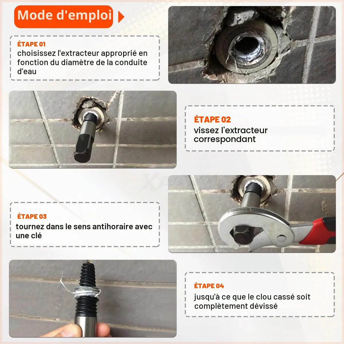 Jeu de 8 tarauds NPT (1/8" à 3/4") avec 2 extracteurs de vis et clé de serrage avec sac de rangement en cuir