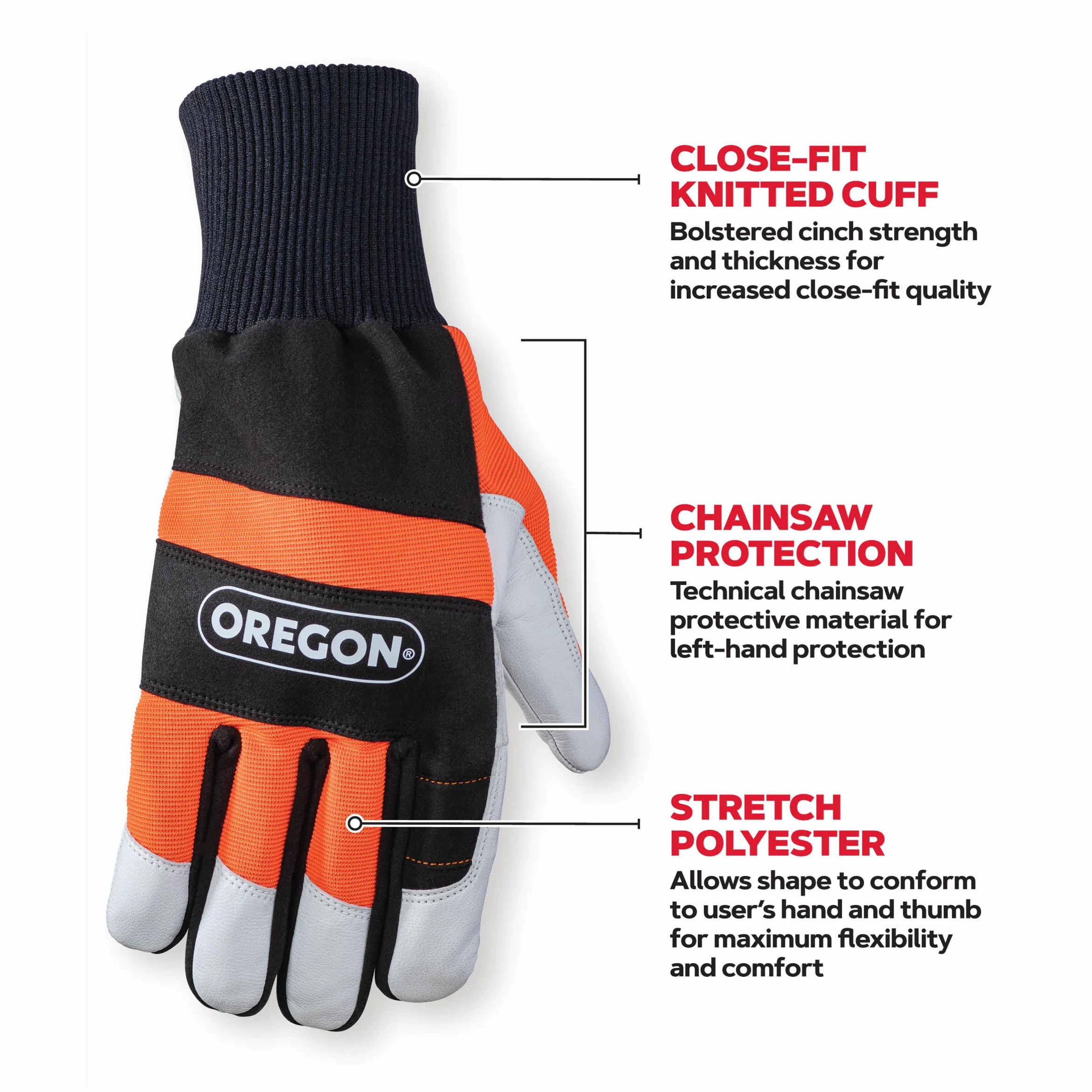 Oregon - Gants de Sécurité en Cuir pour Tronçonneuse, Protection de la Main Gauche, Taille L
