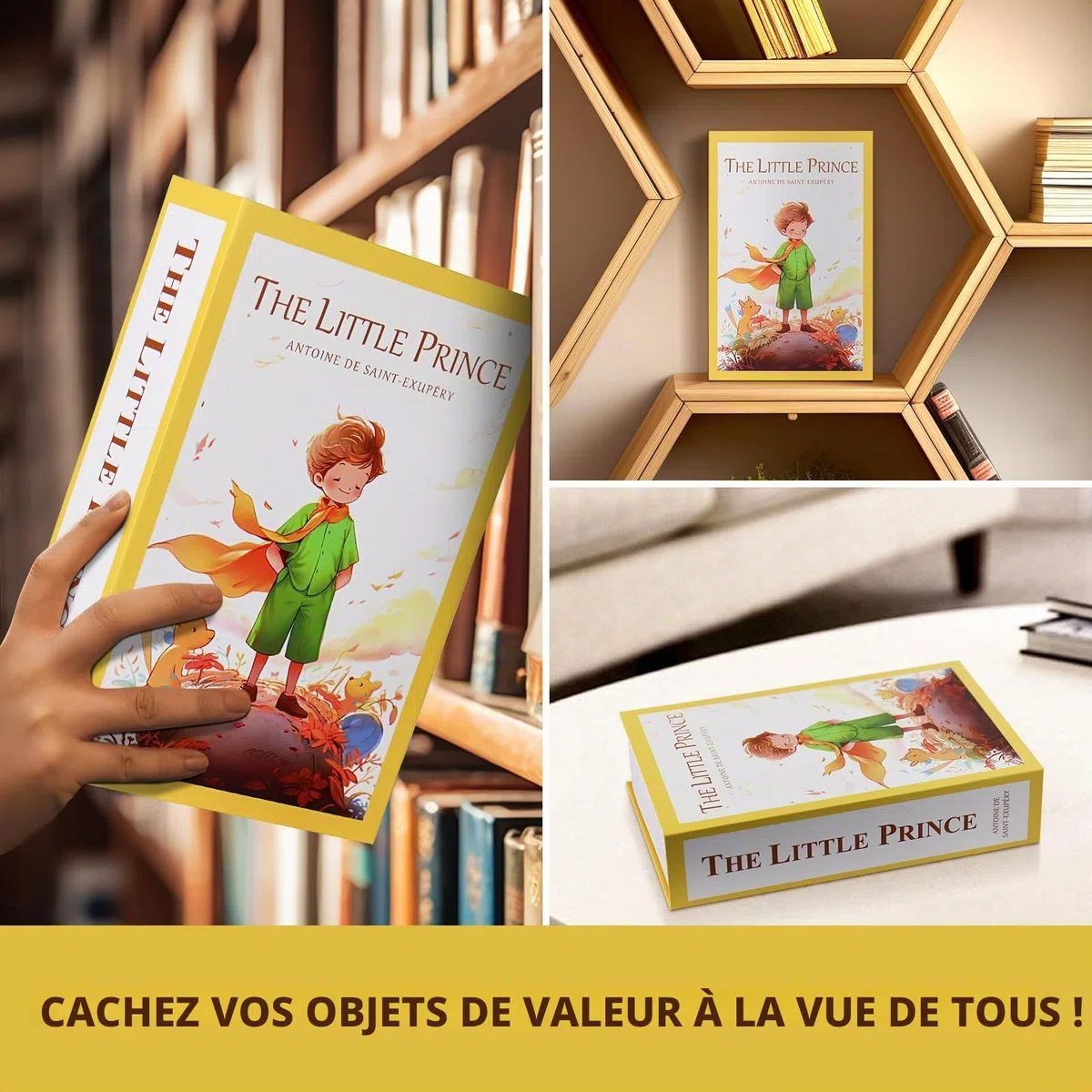 Sekam Coffre-fort à livre avec serrure à combinaison, coffre-fort caché (24 x 15 x 5,5 cm) avec sac ignifuge, coffre-fort secret pour dérivation secrète, boîte à livres creuse, boîte de rangement