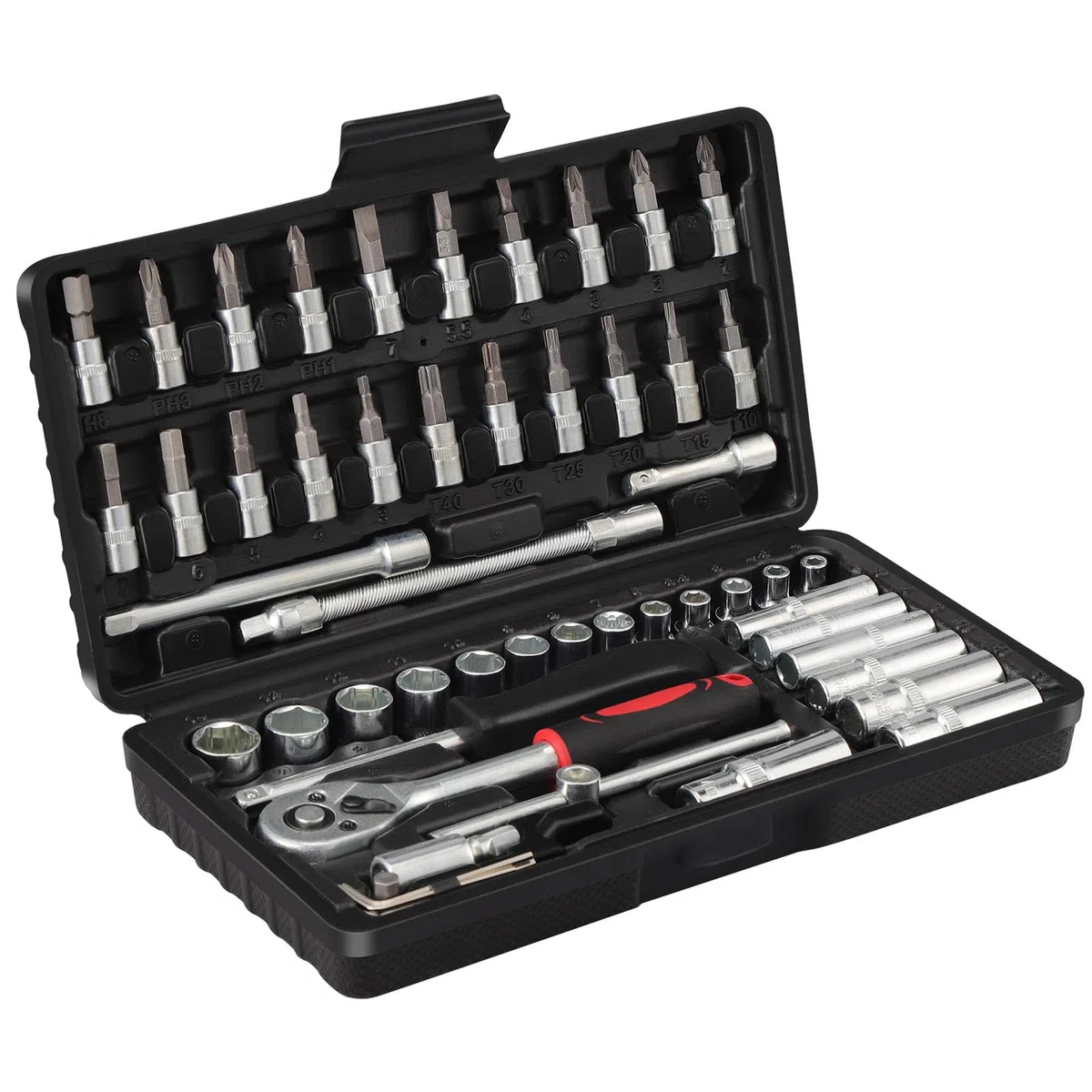 Lot de 53 douilles à cliquet 1/4" en acier CR-V, barre d'extension métrique et embouts pour bricolage, réparation automobile et ménage