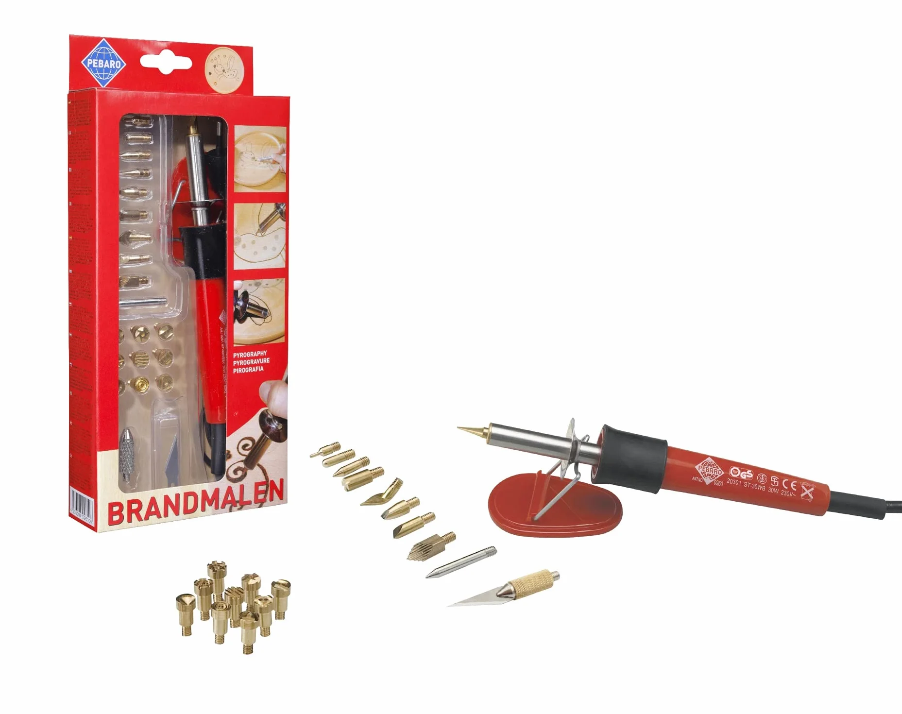 Pebaro 0261 Kit de pyrogravure avec 20 Embouts et 2 Fonctions supplémentaires