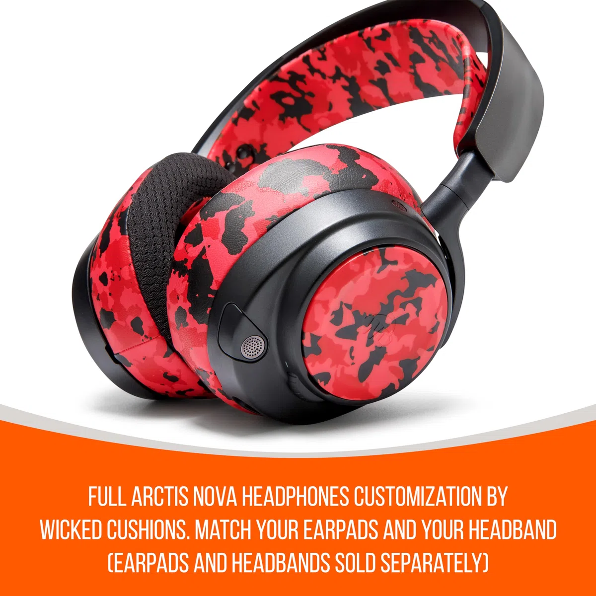 WC Side Plates for Arctis Nova Headsets, by Wicked Cushions | Compatible avec Arctis Nova Pro sans Fil/Pro Filaire/Nova Elite/Nova 7/7X/7P | Red Camo