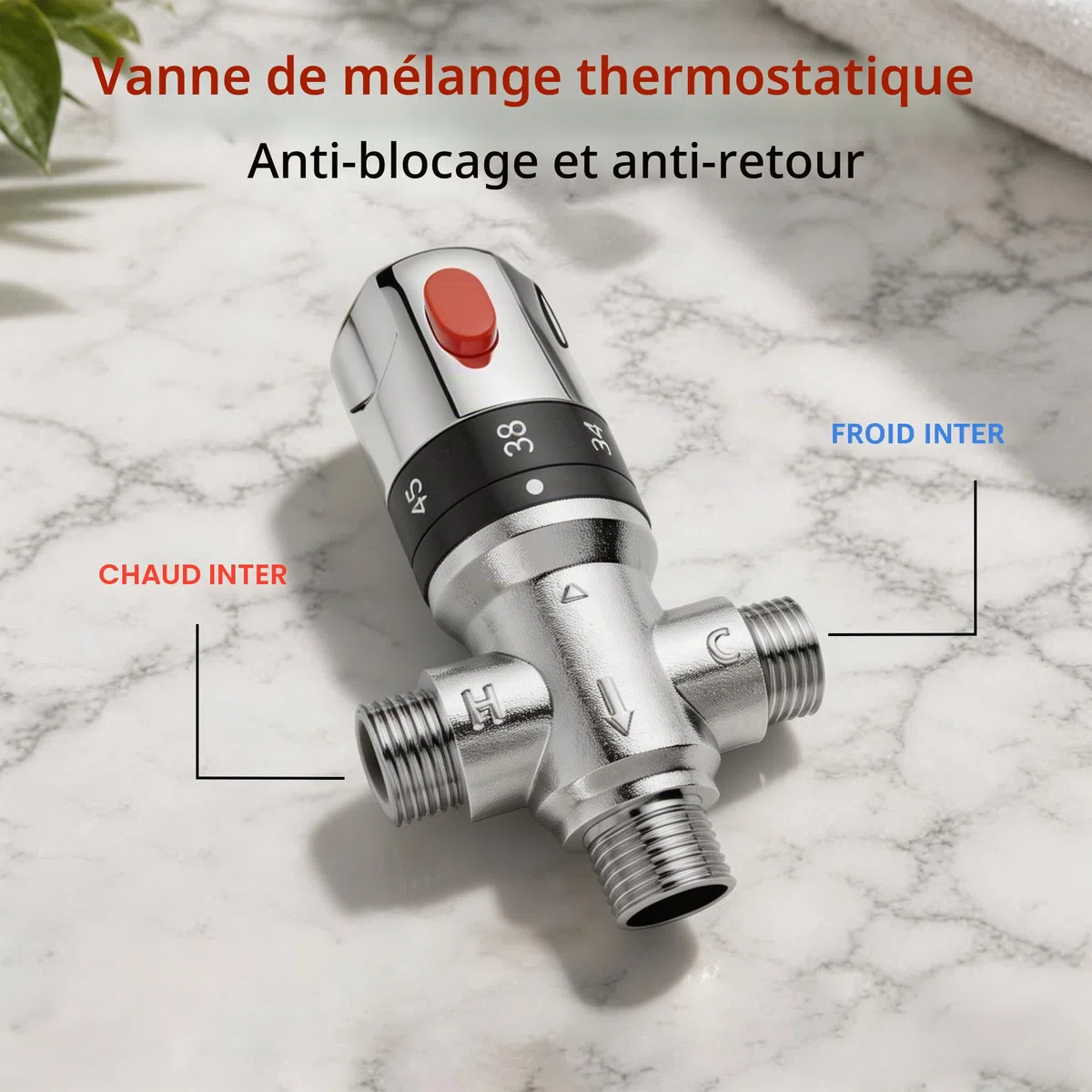 MORADO Mitigeur thermostatique pour système de douche, vanne de contrôle de température de l'eau avec connexions BSP 15 mm, laiton massif, chrome