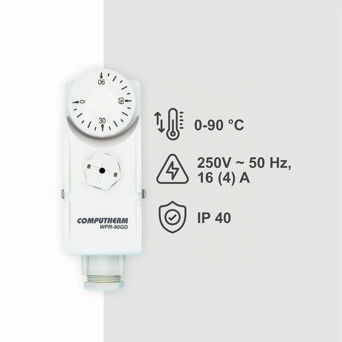 COMPUTHERM Thermostat Contact WPR-90GD, pour Chauffage et climatisation, Bouton Rotatif de réglage, Surveillance du Circuit de Chauffage, Protection Contre la surchauffe.
