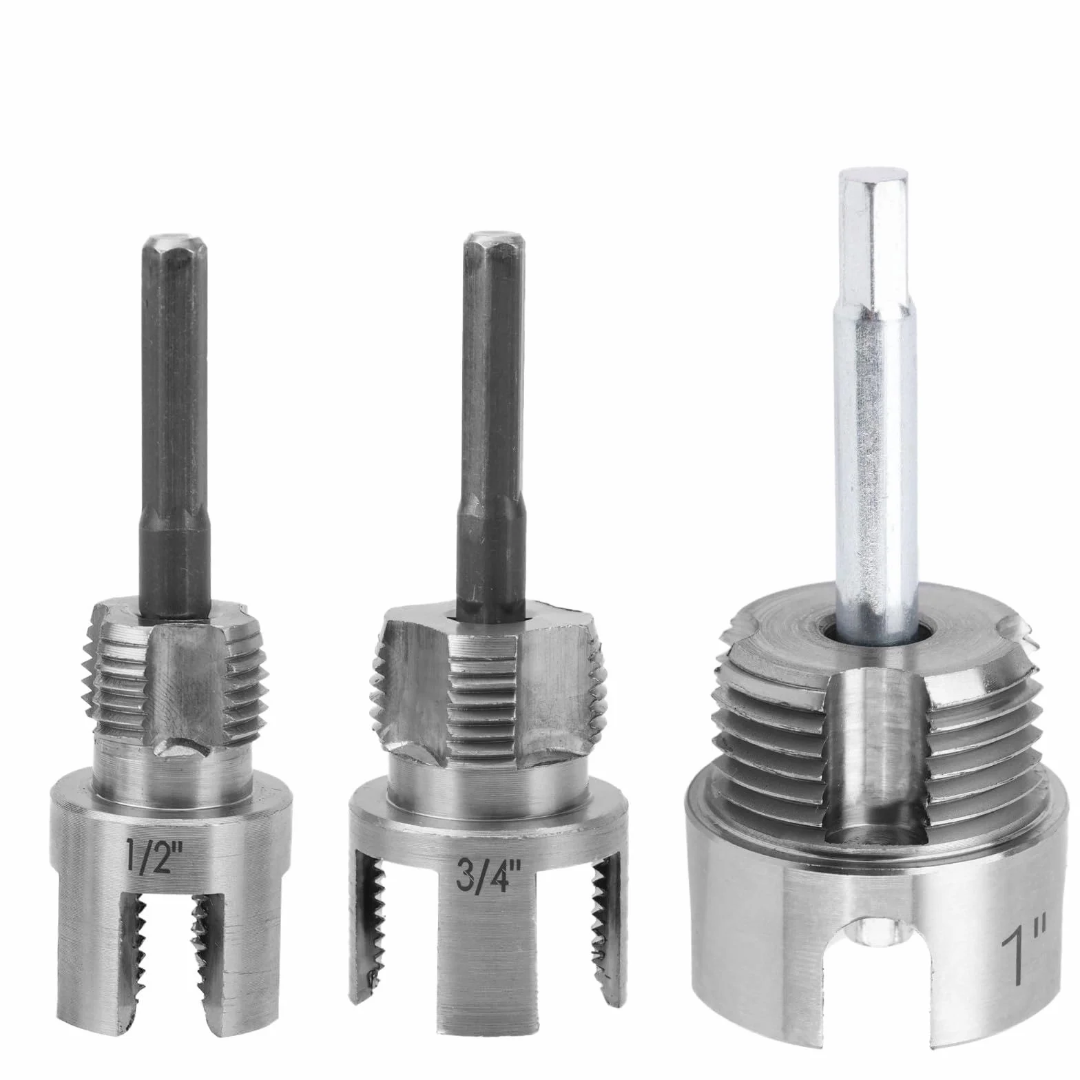 Lot de 3 Outils de Filetage pour Tuyaux, Coupe-Filetage Interne et Externe Intégré à Double Fonction pour Tuyaux en PVC/Plastique 1/2" 3/4" et 1" Compatibles avec les Perceuses Électriques