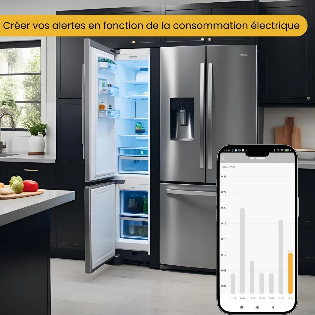 Konyks Priska Duo FR prise double Wi-Fi + BT, contrôle ON/OFF à distance, suivi de la consommation des 2 appareils simultanément, compatible Smartlife et Tuya, Amazon Alexa et Google Home