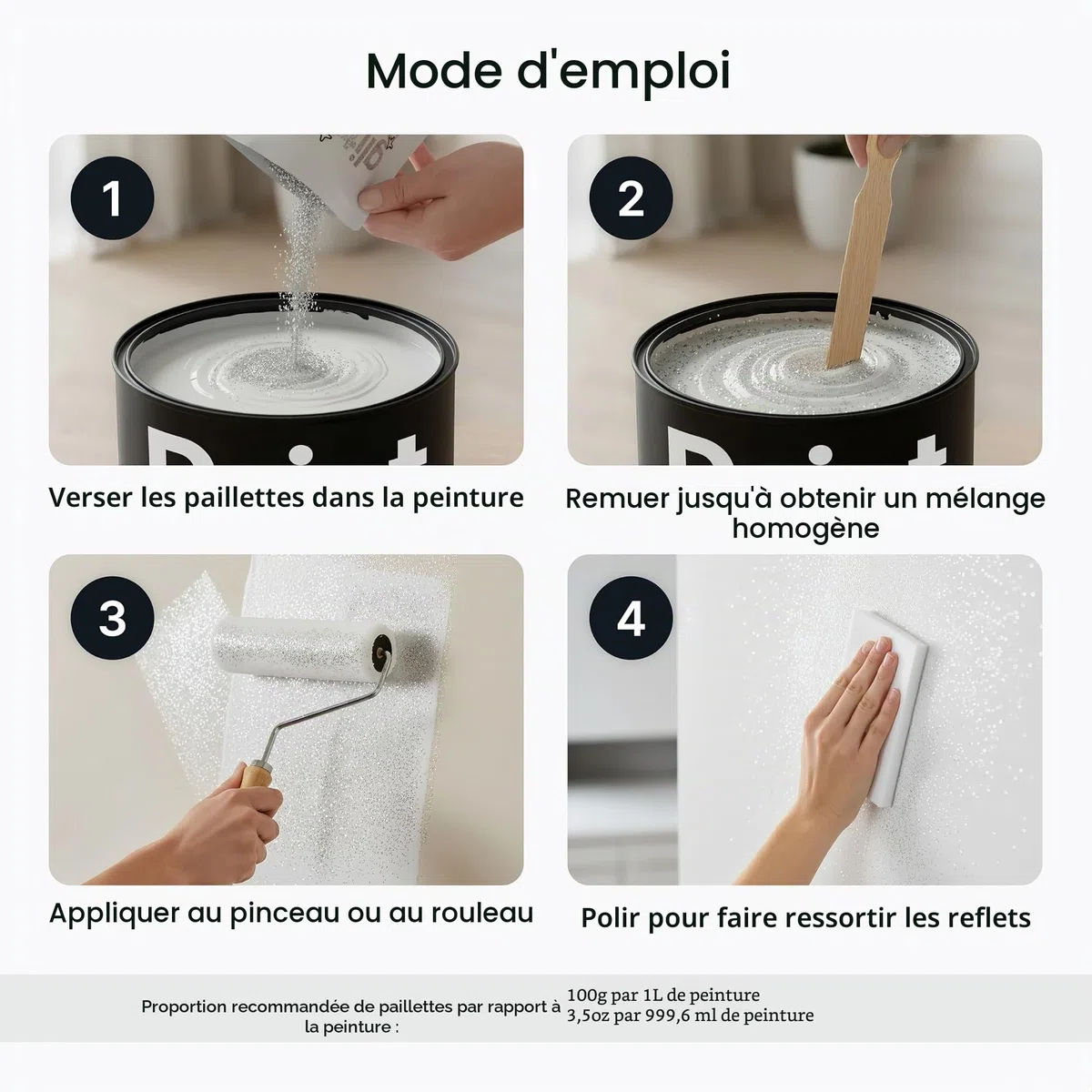 Hemway Additif de peinture à paillettes fines 0,4 mm pour murs et plafonds 100 g, argent
