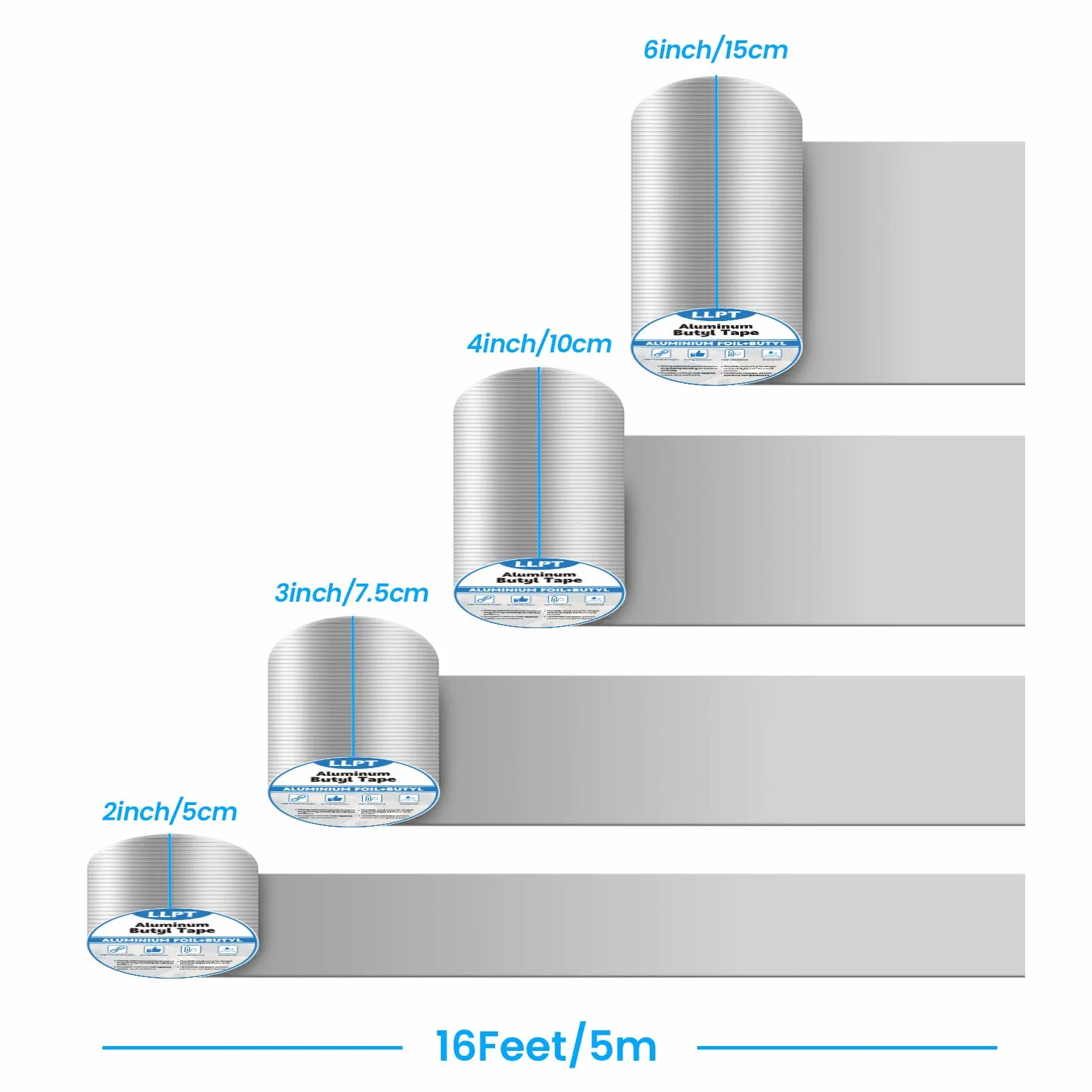 LLPT Aluminium Ruban Butyle | 15 cm x 5 m | Ruban D'étanchéité Imperméable | pour Solins de Toiture Métallique Réparation de Toiture de Camping-Car Réparation de Fuites de Gouttières (AB437WT)