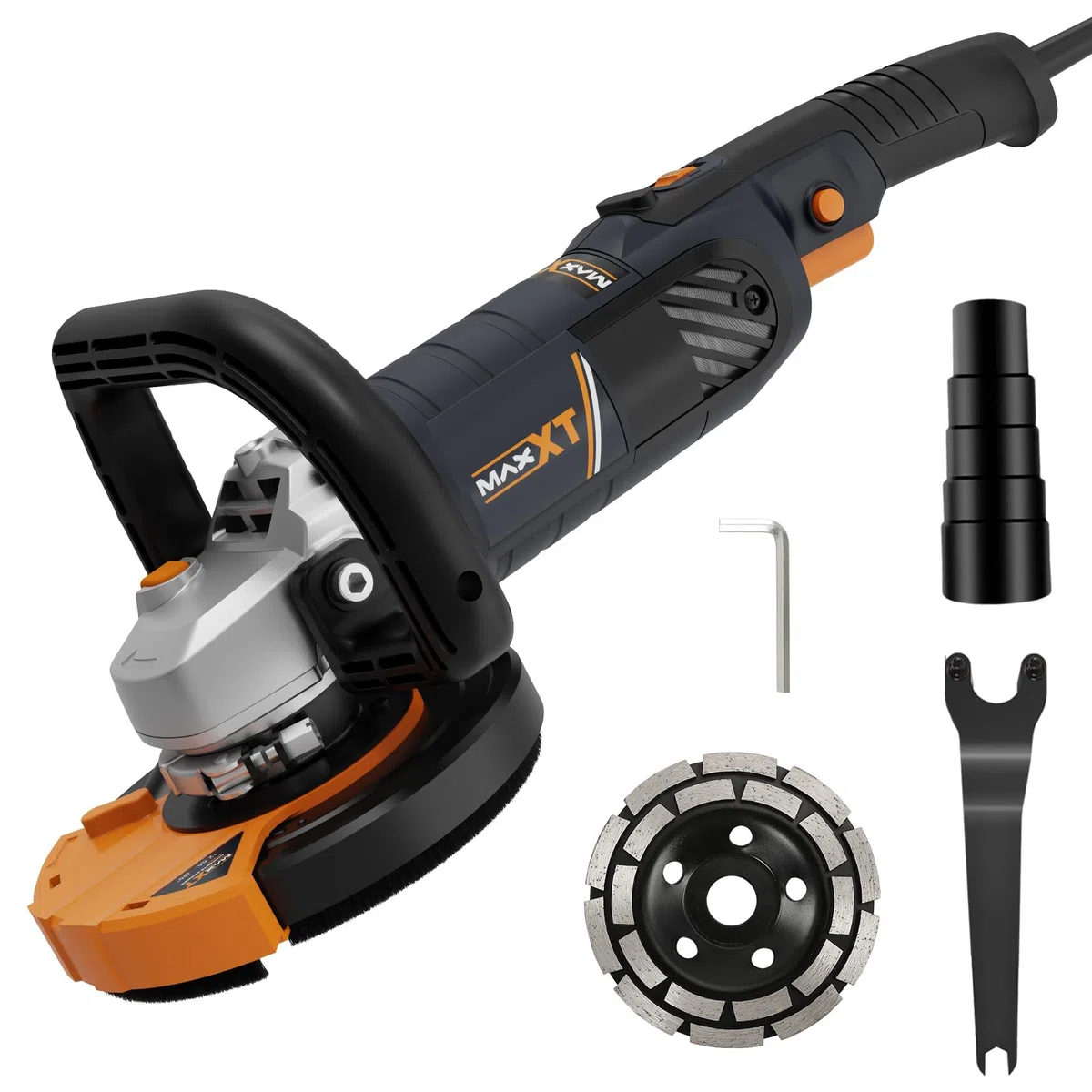 MAXXT Ponceuse à béton - Disque diamant de 125mm, moteur puissant 1500W, 7 vitesses réglables 1000-8500RPM, protection amovible - Ponceuse polyvalente pour enduits et angles