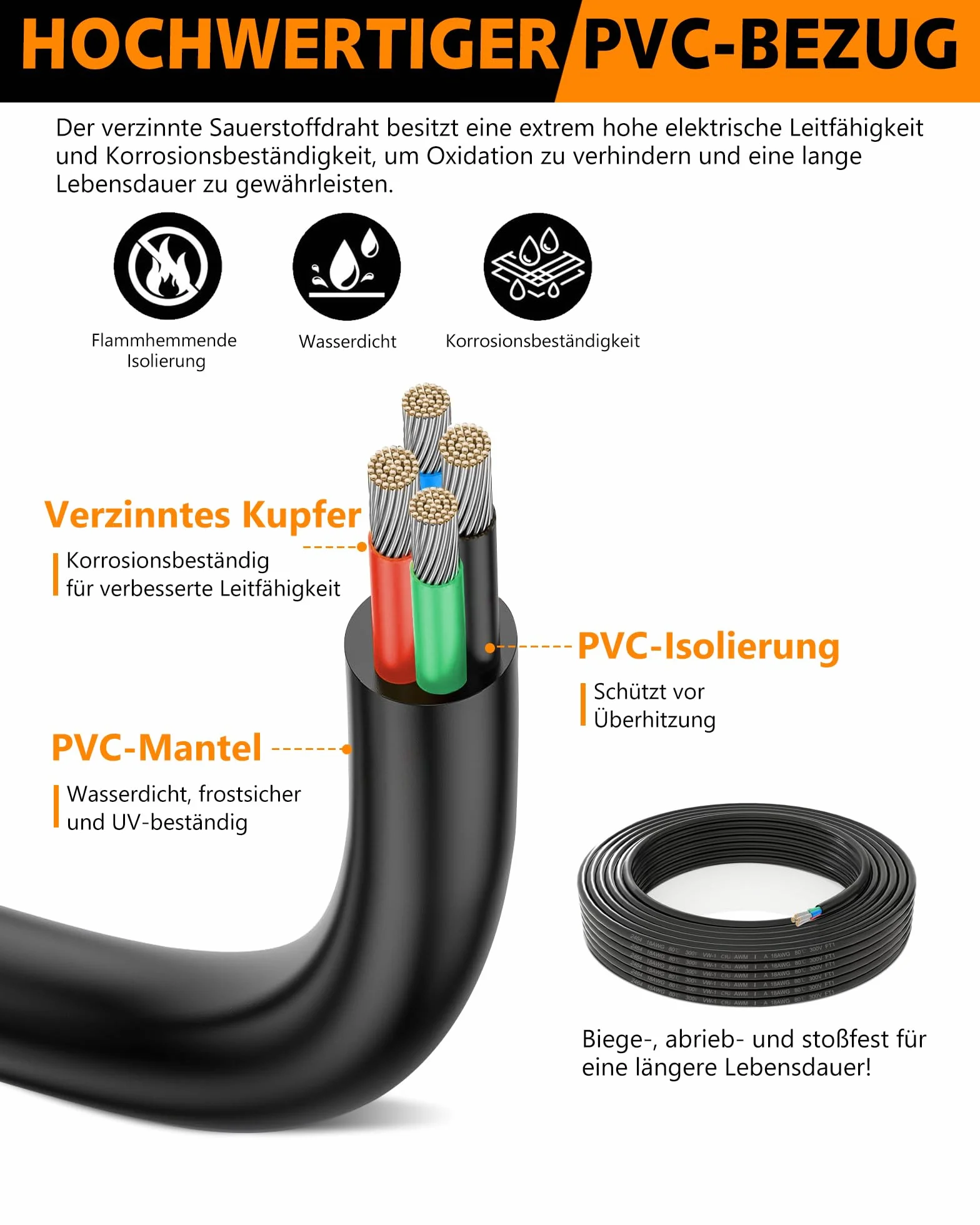 Câble d'Extension 8 Mètres 16 AWG 4x1,5mm² | Fil Cuivre Étamé Multibrins Sans Oxygène UL2464 | Tension 5V/12V/24V/300V | Pour Éclairage LED, Projets Auto et Bateau