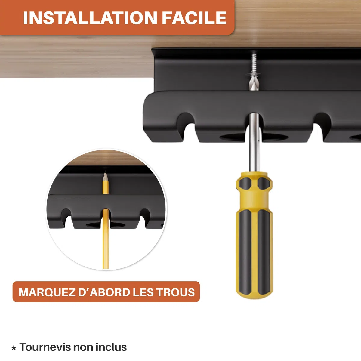 Chemin de Cable (Set de 2) en Acier Noir - Montage Rapide et Facile - Cable Management Solide et Pratique - Jusqu'à 5kg