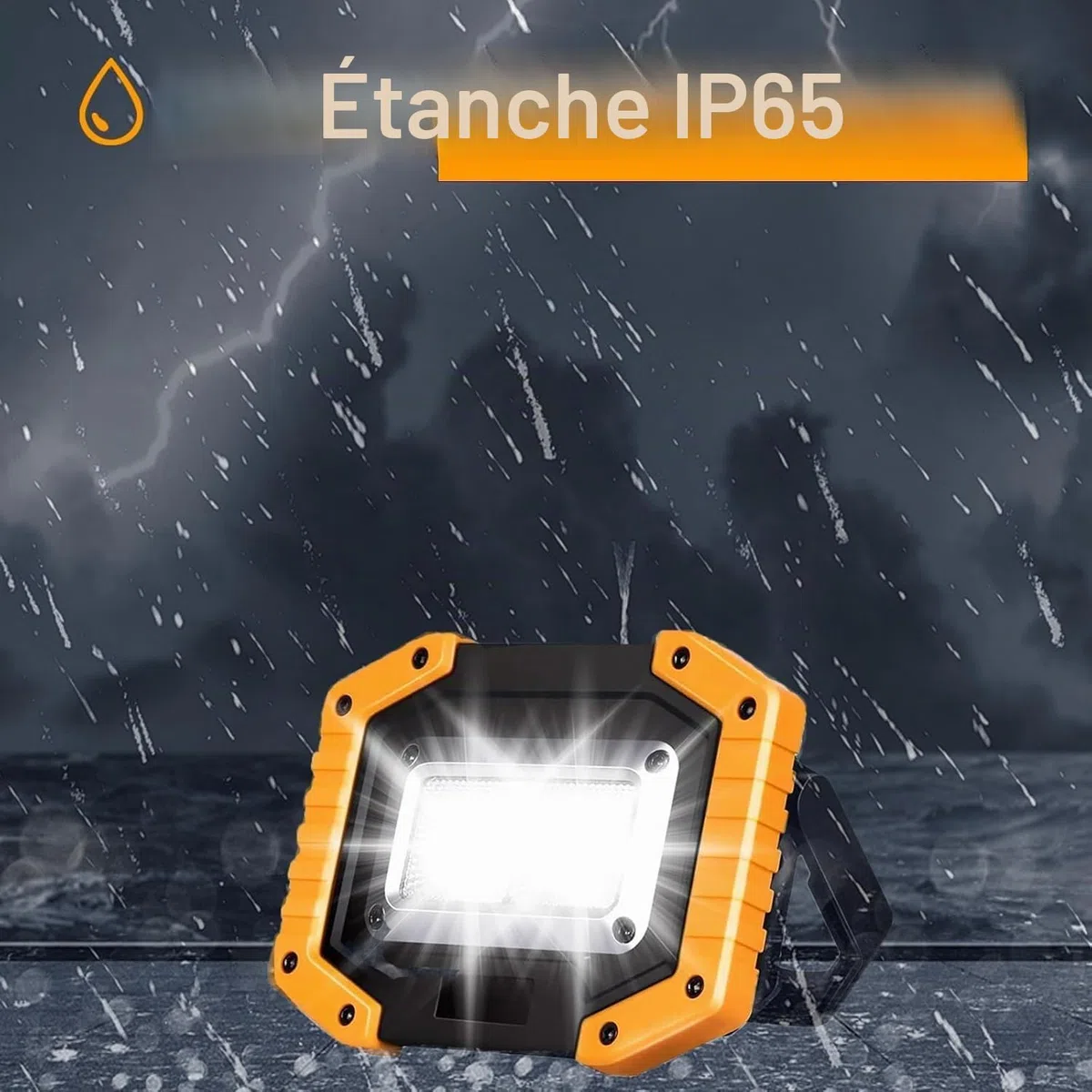 Lot de 2 projecteurs de chantier LED 30 W rechargeables super lumineux 3 modes d'éclairage Lampe de travail étanche COB USB Lampe de camping pour garage, extérieur, camping, urgence, chantiers de