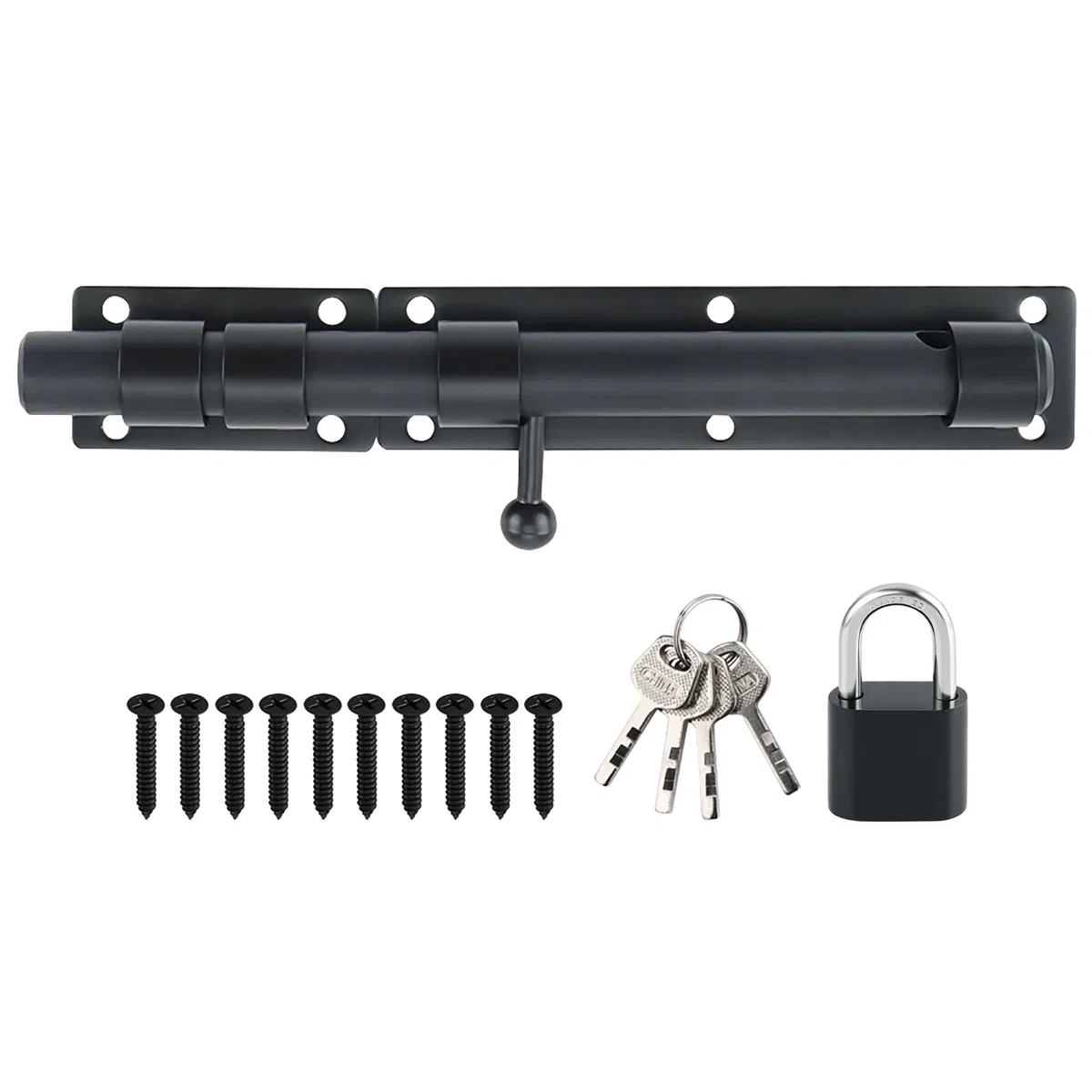 SAYAYO Loquet Porte Exterieur Verrou Porte Coulissante avec Cadenas et 4 Clés, Verrou Portail Robuste en Acier Inoxydable, 230MM Longueur, Noir Mat, EMST8100-B