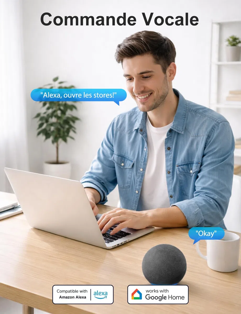 Interrupteur Connecté WiFi Volet Roulant Tactile [Fil Neutre] | Interrupteur Intelligent Mural Pour Rideau Compatible Alexa, Google Home, Commande Vocale, Minuterie & Partage, 1 Pack