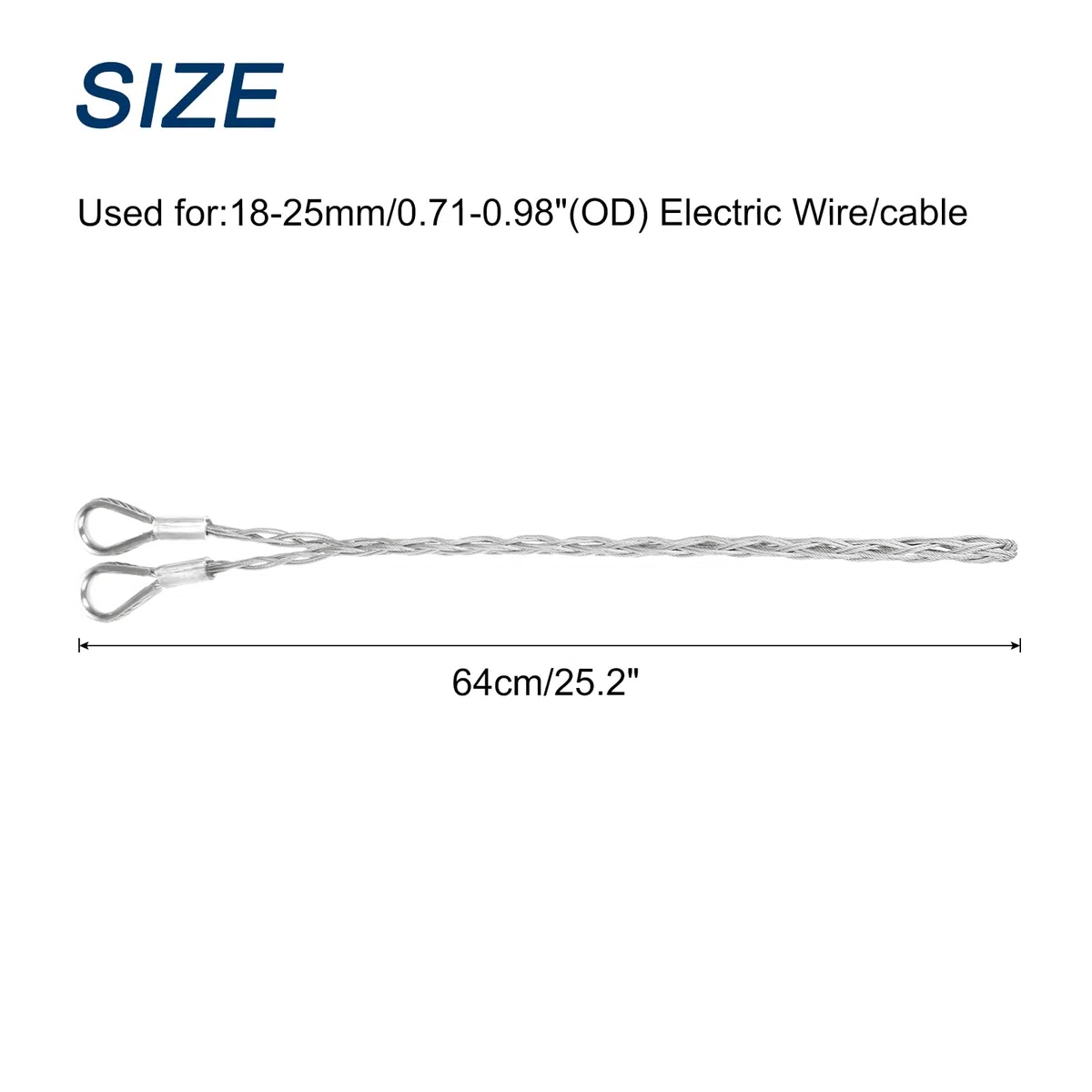 QUARKZMAN 18-25mm OD Câble Chaussettes de Tirage Grip 0,64M Double Tête Côté Tirer Fil Maille Puller Chaussettes Grip Outils de Tirage de Fil en Acier Inoxydable