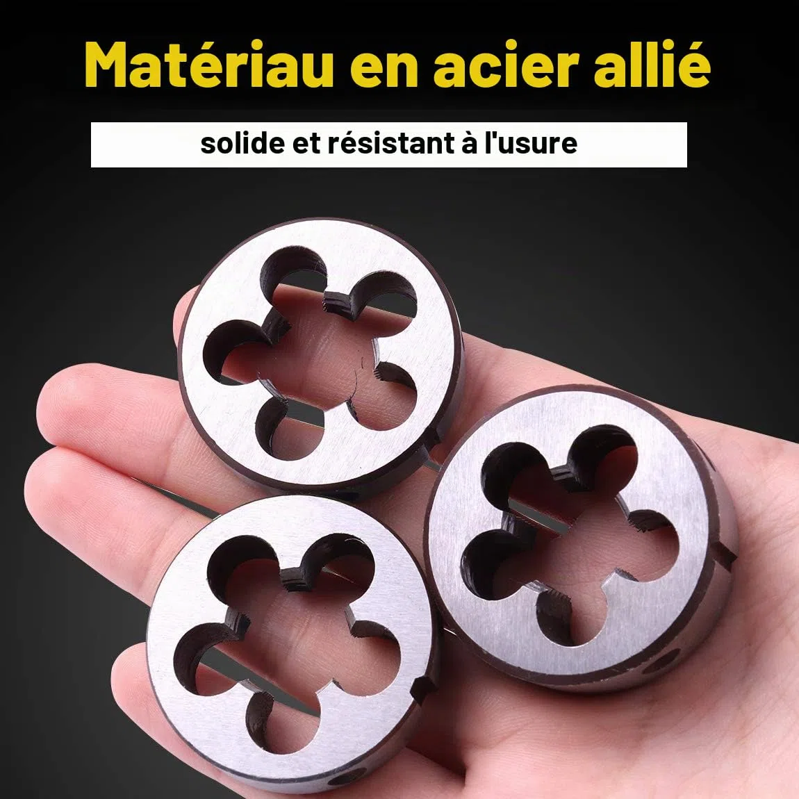 ATOPLEE Filières métriques， 3 pcs HSS Filetage métrique Die M16 x 1 mm M16 x 1.25 mm M16 x 1.5 mm