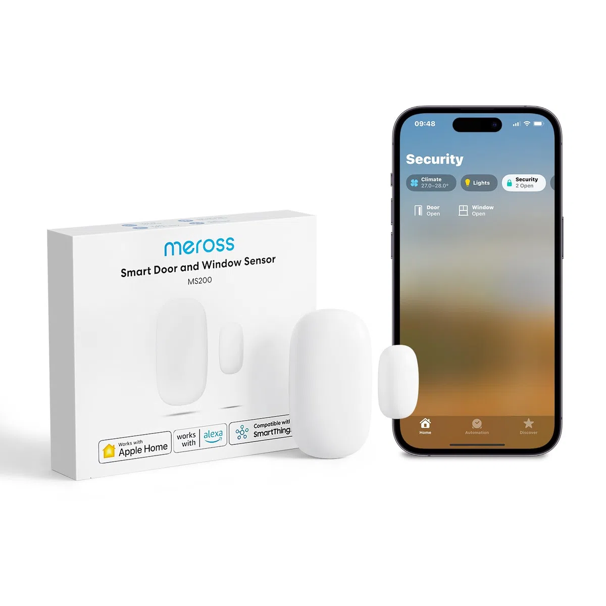 Meross Détecteur Connecté pour Portes et Fenêtres (sans HUB), Mini Capteur de Porte et Fenêtre WiFi, Compatible avec Apple Home, Alexa et Google Home, Détecteur d'Alarme Antivol, Nécessite Meross Hub