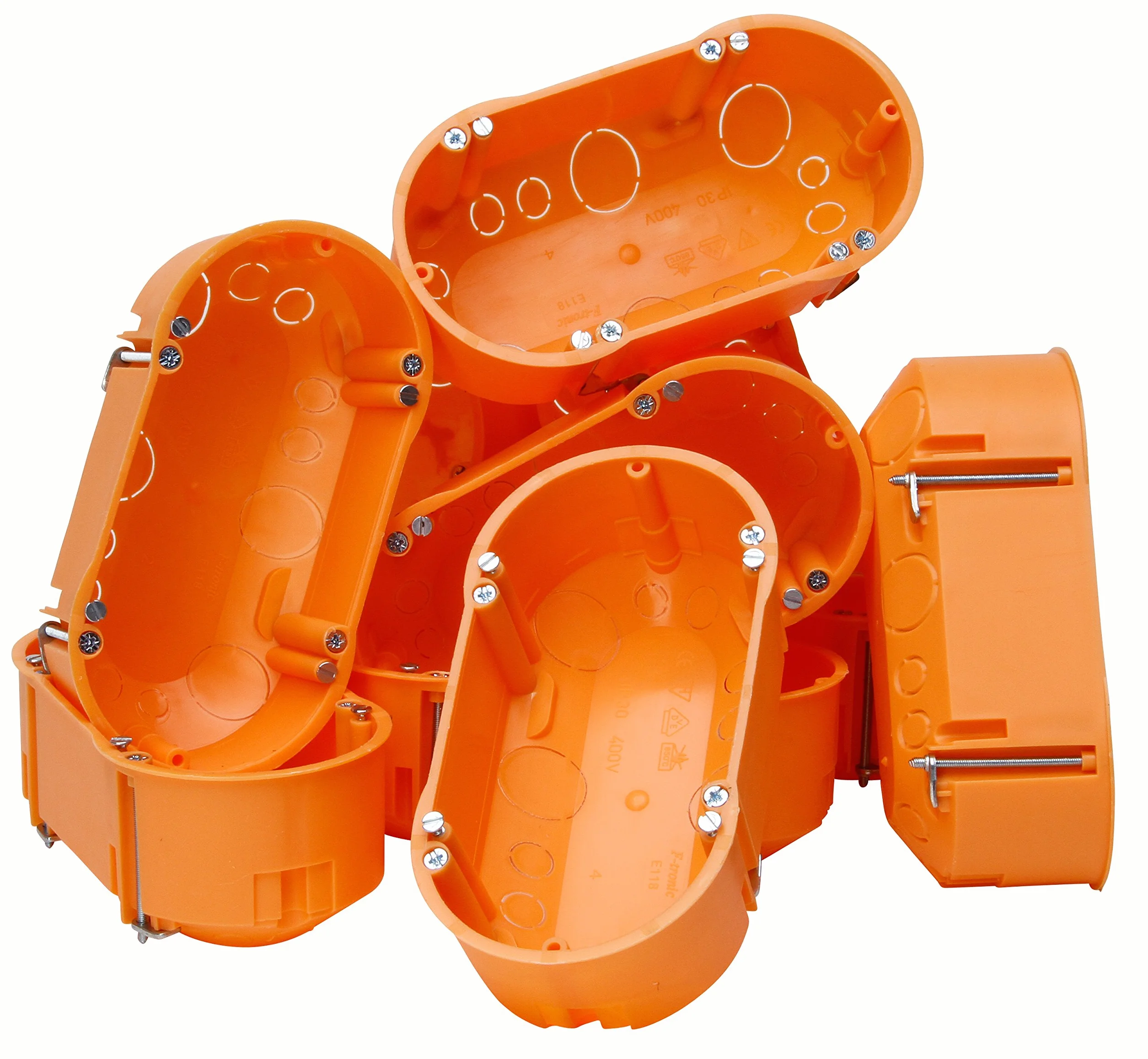 Kopp 352500001 Double Prise Interrupteur Mural Creux avec Chambre Double, Plastique, Profondeur 47 mm Isotherme, Orange, 140 x 68 mm Lot de 10