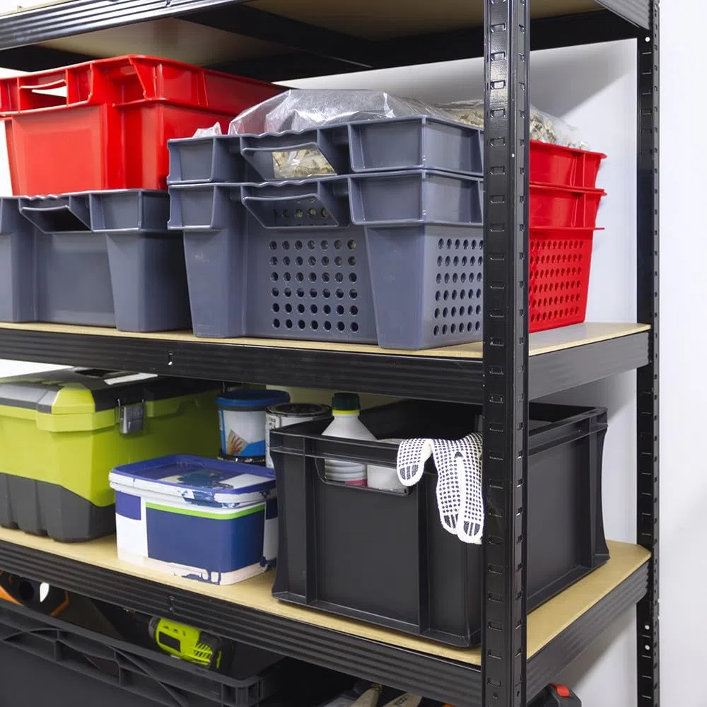 Box and beyond - Bac Gerbable - 60 x 40 x 32 cm - 60L - Charge 20 kg - Plastique Noir - Stockage, Rangement, Outils, Bricolage - Résistant - Réutilisable - Garage, Cave, Buanderie