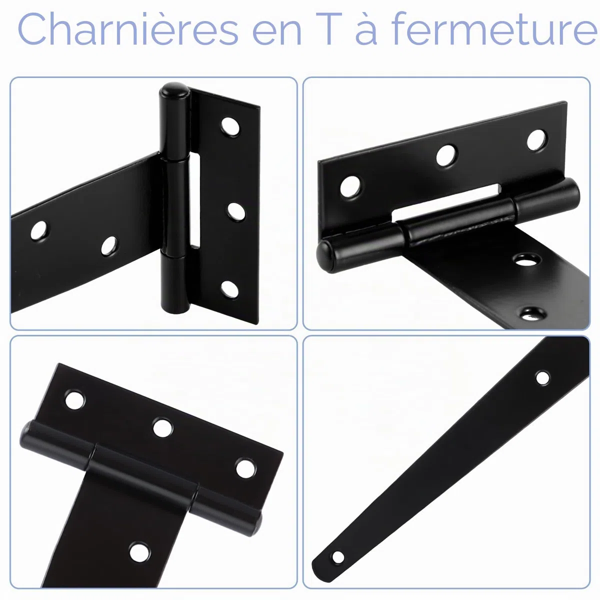 8pcs 25cm Charnières de Porte en T, Charniere Porte Lourde en Métal Galvanisé, Charnières en T Noir 10 Pouces avec Vis pour Portes de Hangar, Portes de Jardin, Fenêtres
