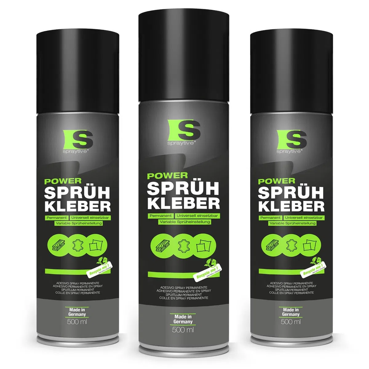 Lot de 3 tubes de colle en spray Power de 500 ml : pour textiles, non-tissés, mousse, cuir, ciel de toit, tapis, papier et plus encore – Forte adhérence permanente avec réglage de