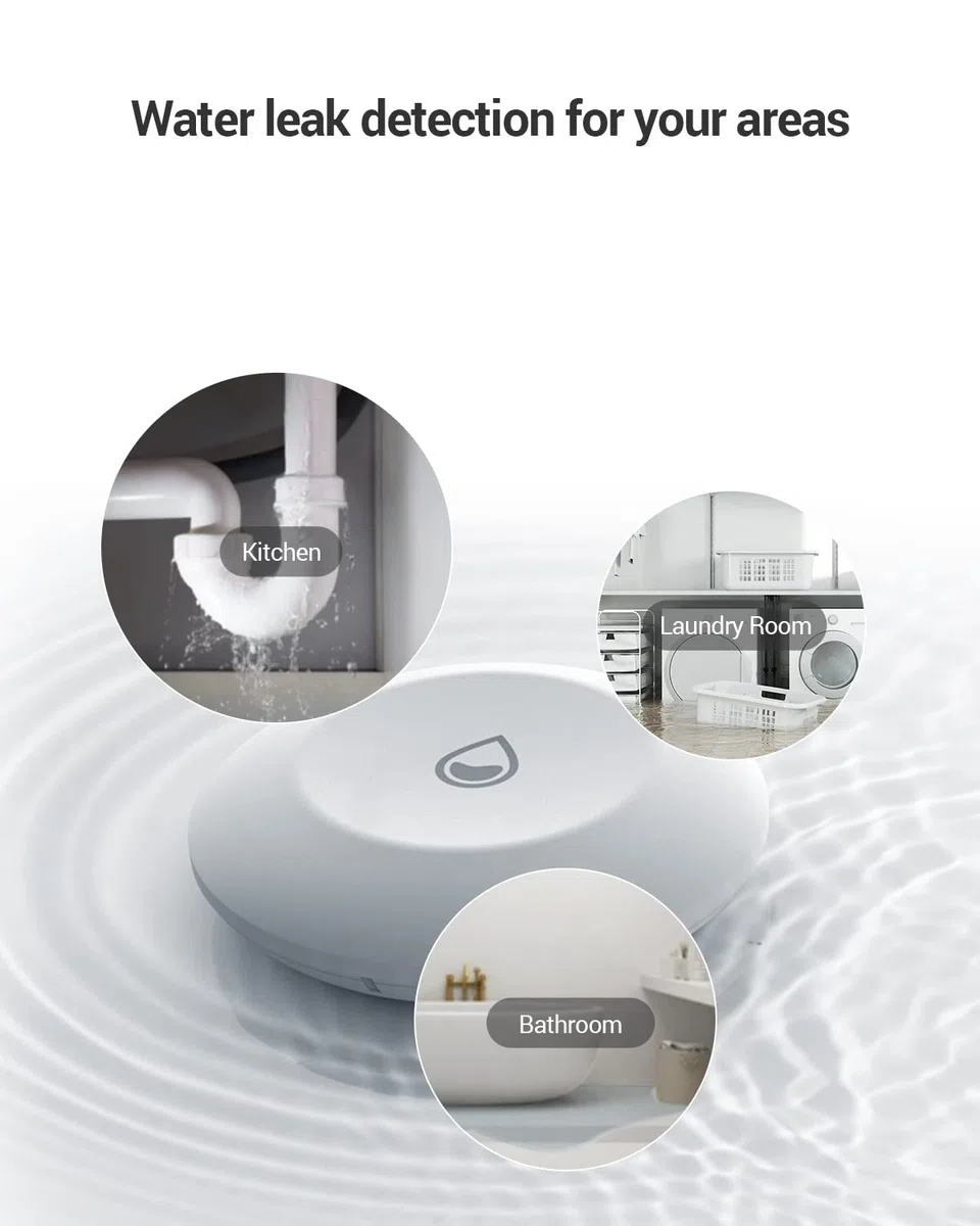 EZVIZ T10C Détecteur de Fuite d'eau sans Fil, Zigbee, pour télécommande et domotique, système d'alarme, IP 67, Autonomie de 365 Jours, Utiliser avec Le Centrale A3