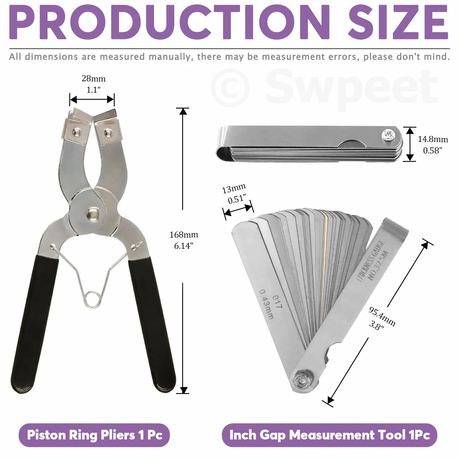 Swpeet 8pcs 3 "4" 6 "compresseur à bague de piston et outil de montage réglable outil de montage pince de démontage avec clé et palpeur en acier inoxydable kit de combinaison de moteur de voiture