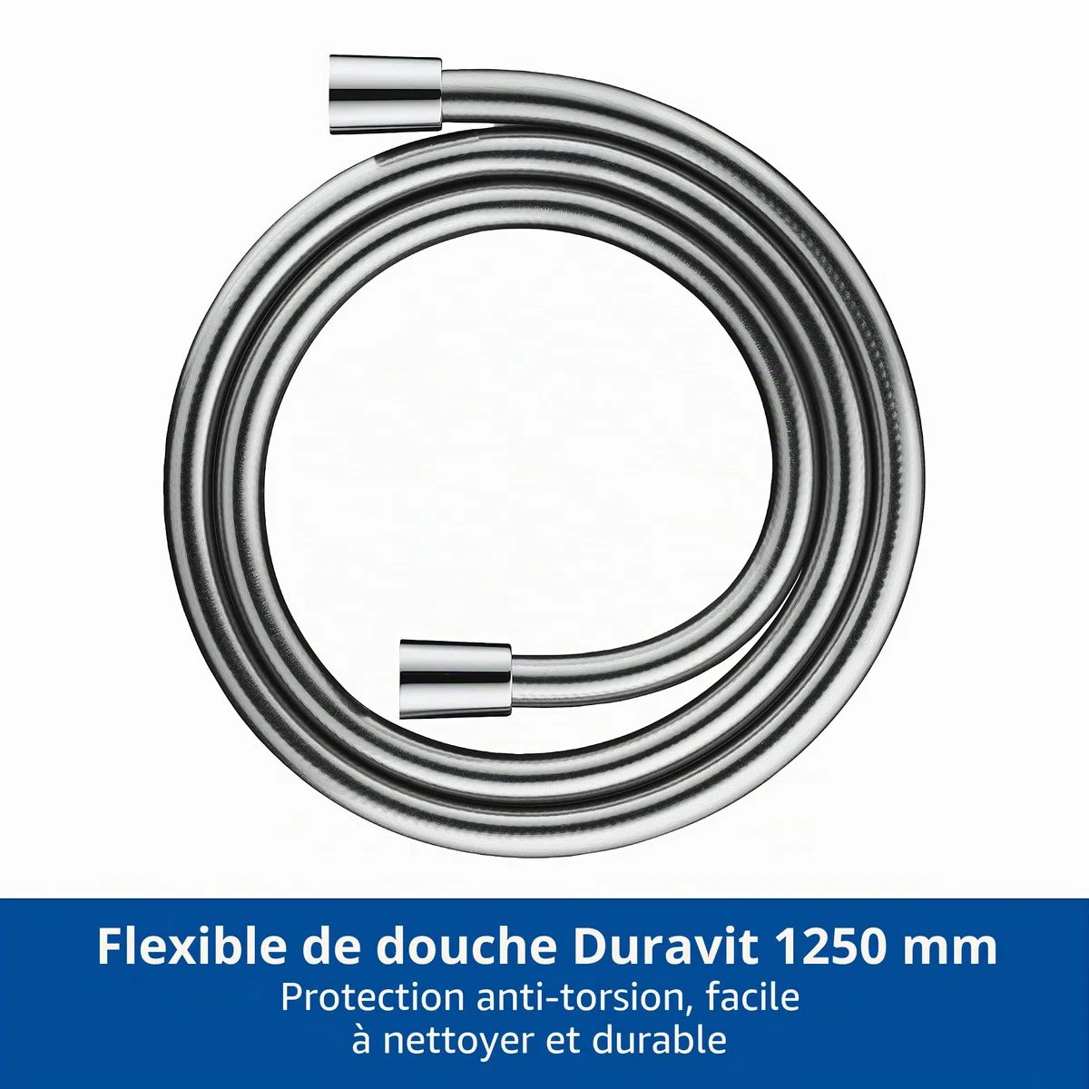 Duravit Universal flexible de douche, tuyau de douche 1,25 m avec protection contre la torsion, protection contre le pliage, anti-torsion, chromé