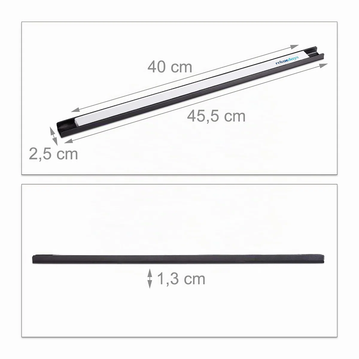 Relaxdays Bande magnétique, Jeu de 3, pour Outils, Tringle magnétique, Atelier, Garage, Bureau, 45 cm de Long, en Acier, 1 unité, Noir, Blanc