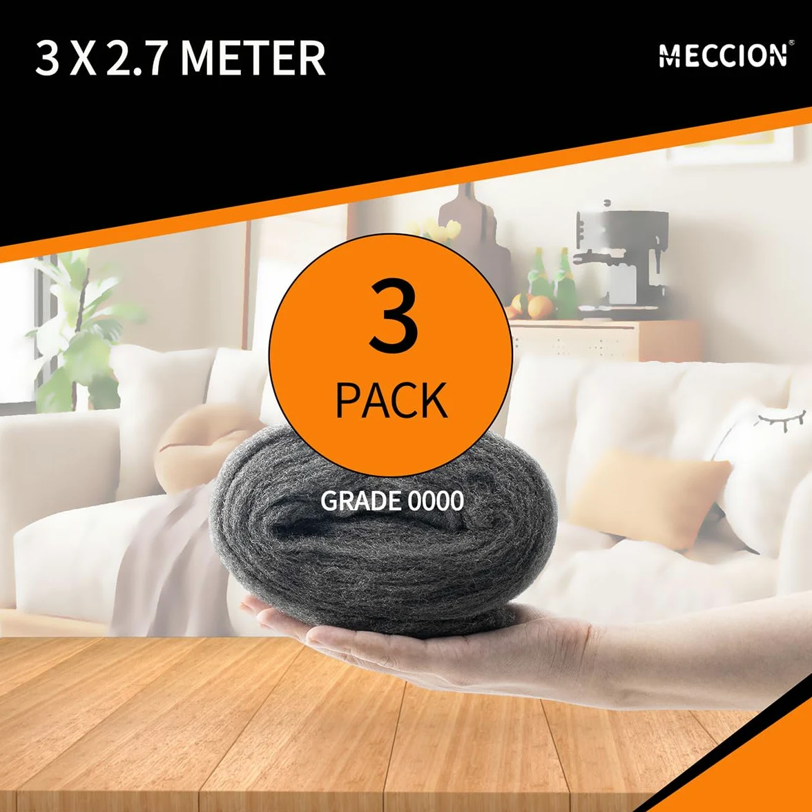 Laine d'acier Meccion 0000 Laine d'acier ultra fine 3 paquets pour le nettoyage, le polissage et la préparation de surface du bois et du métal - 2.5m/Rouleau