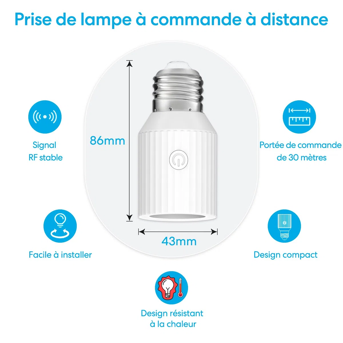 LoraTap Douille d’Ampoule Sans Fil avec Télécommande, Double Douille E27, Lot de 2 avec Télécommande 4 Boutons, ON/OFF Indépendant pour Plafonniers, Placards & Lampes à Chaînette, 60W Max