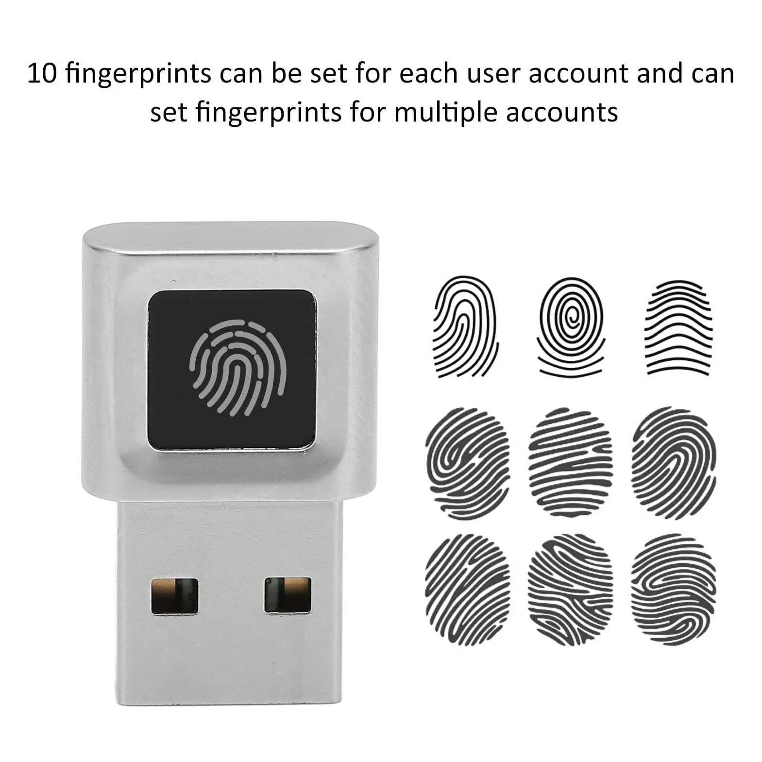 Lecteur d'empreintes digitales USB, Lecteur d'empreintes digitales USB à 360 degrés Mini Compatible avec Win11/10 Touch Speedy Matching Biométrique pour l'ordinateur portableWin